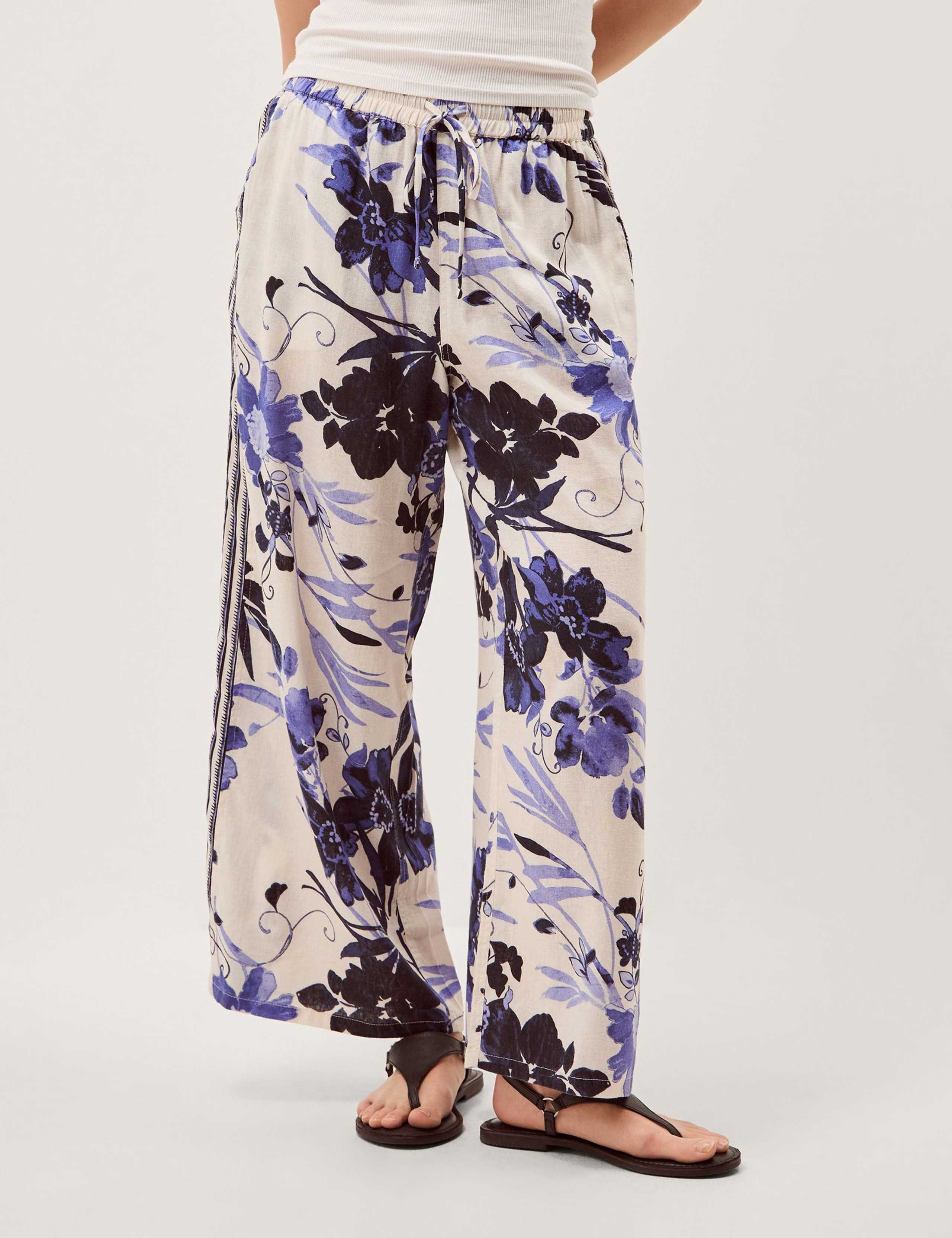 Lyocell Blend Floral Wide Leg Trousers 1 of 5