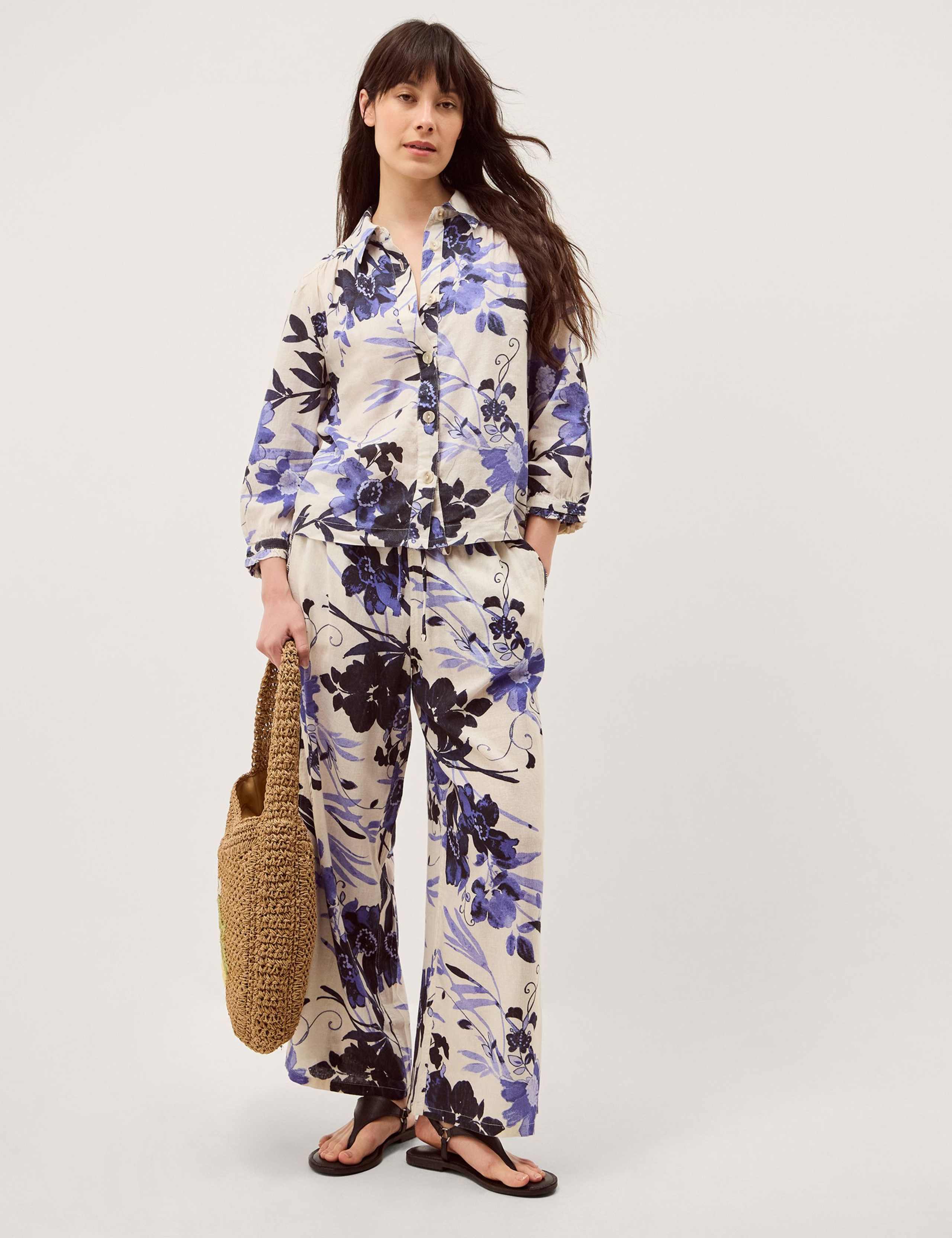 Lyocell Blend Floral Wide Leg Trousers 3 of 5