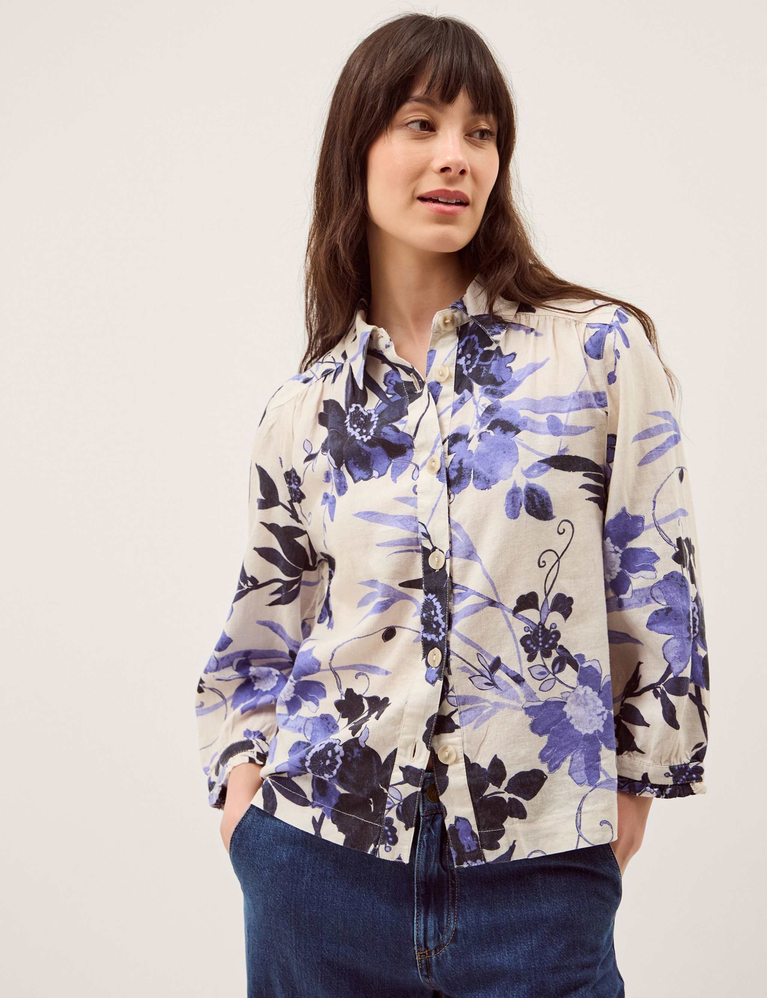 Linen Blend Floral Collared Shirt 1 of 6
