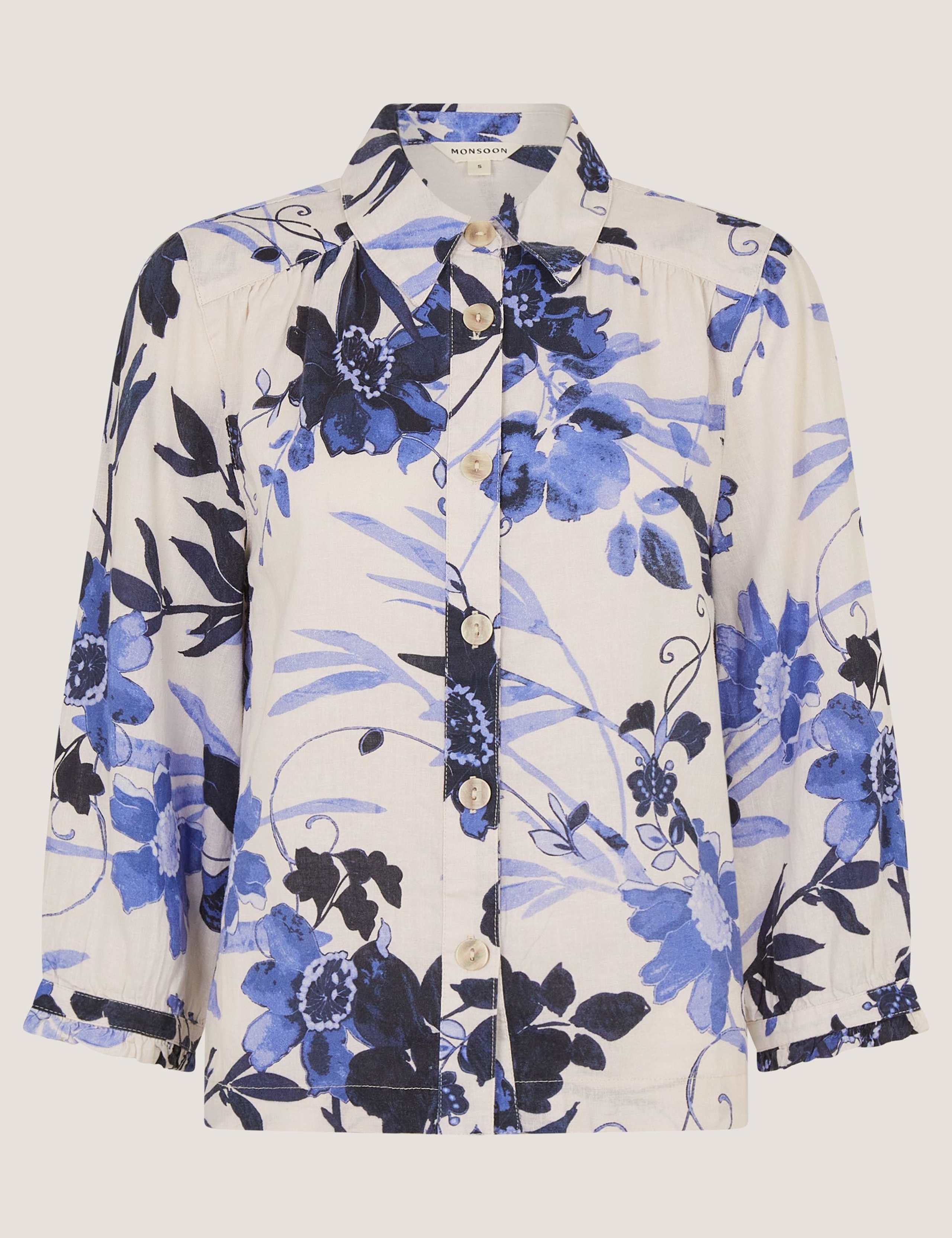 Linen Blend Floral Collared Shirt 2 of 6