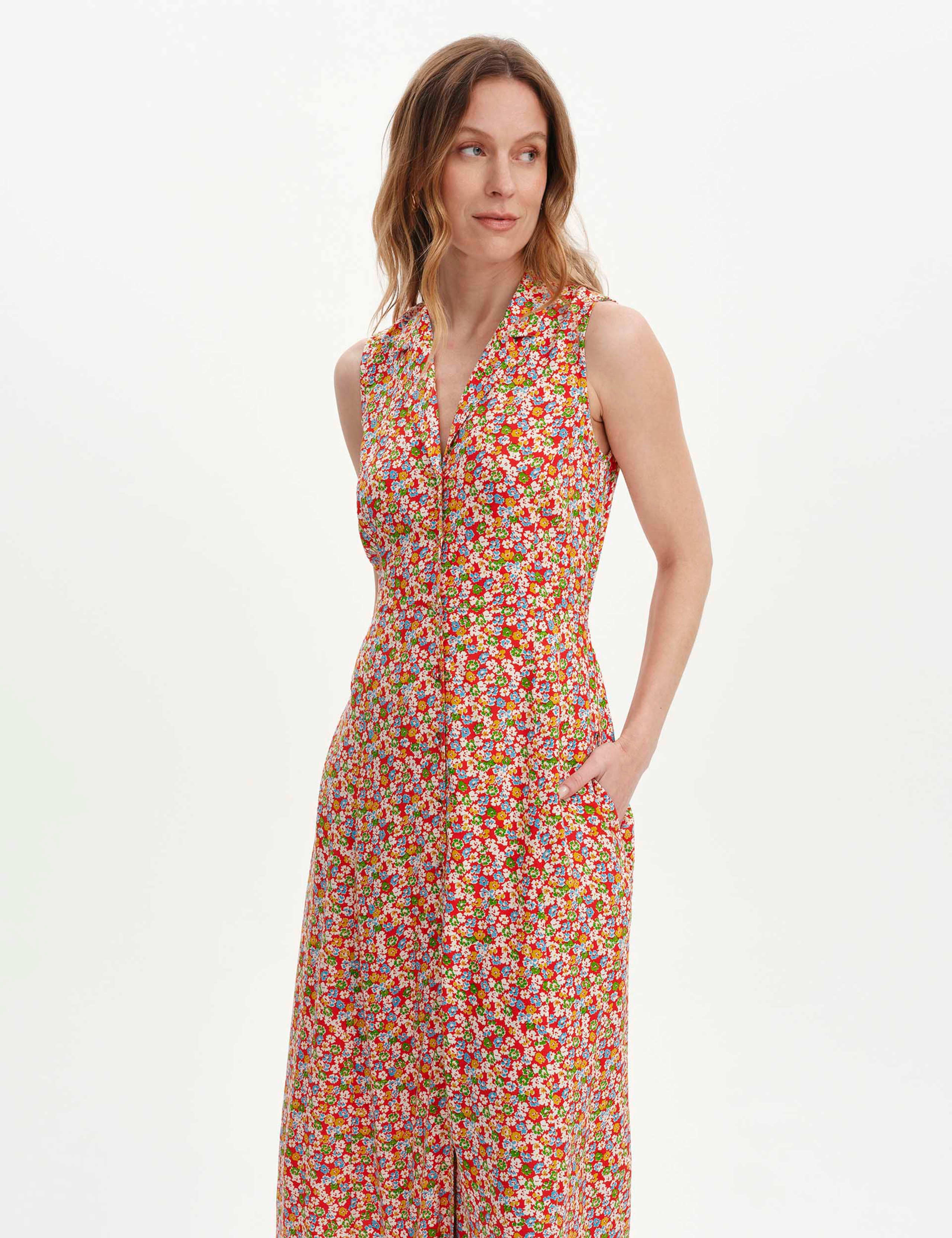 Floral Collared V-Neck Midi Shirt Dress 3 of 6