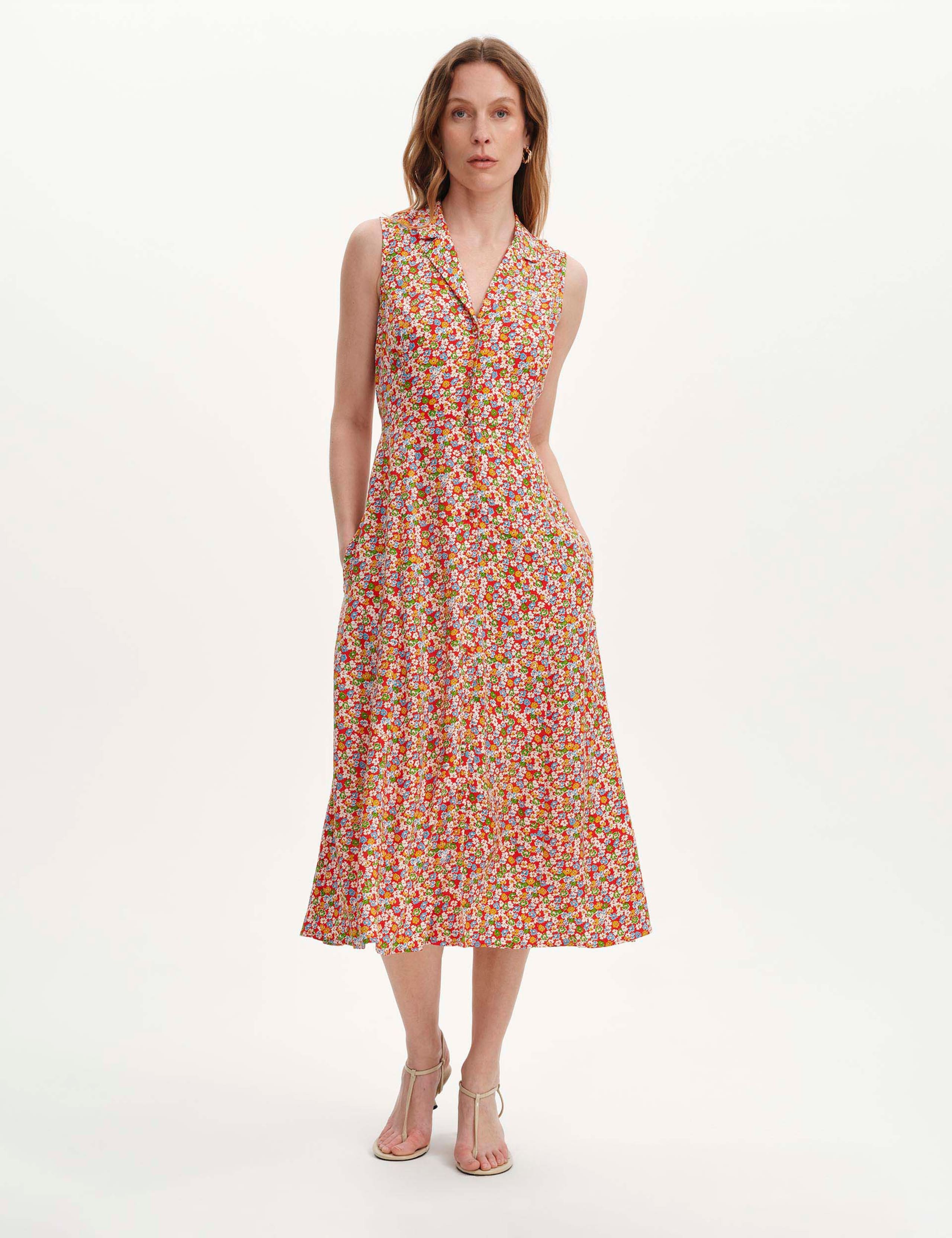 Floral Collared V-Neck Midi Shirt Dress 6 of 6