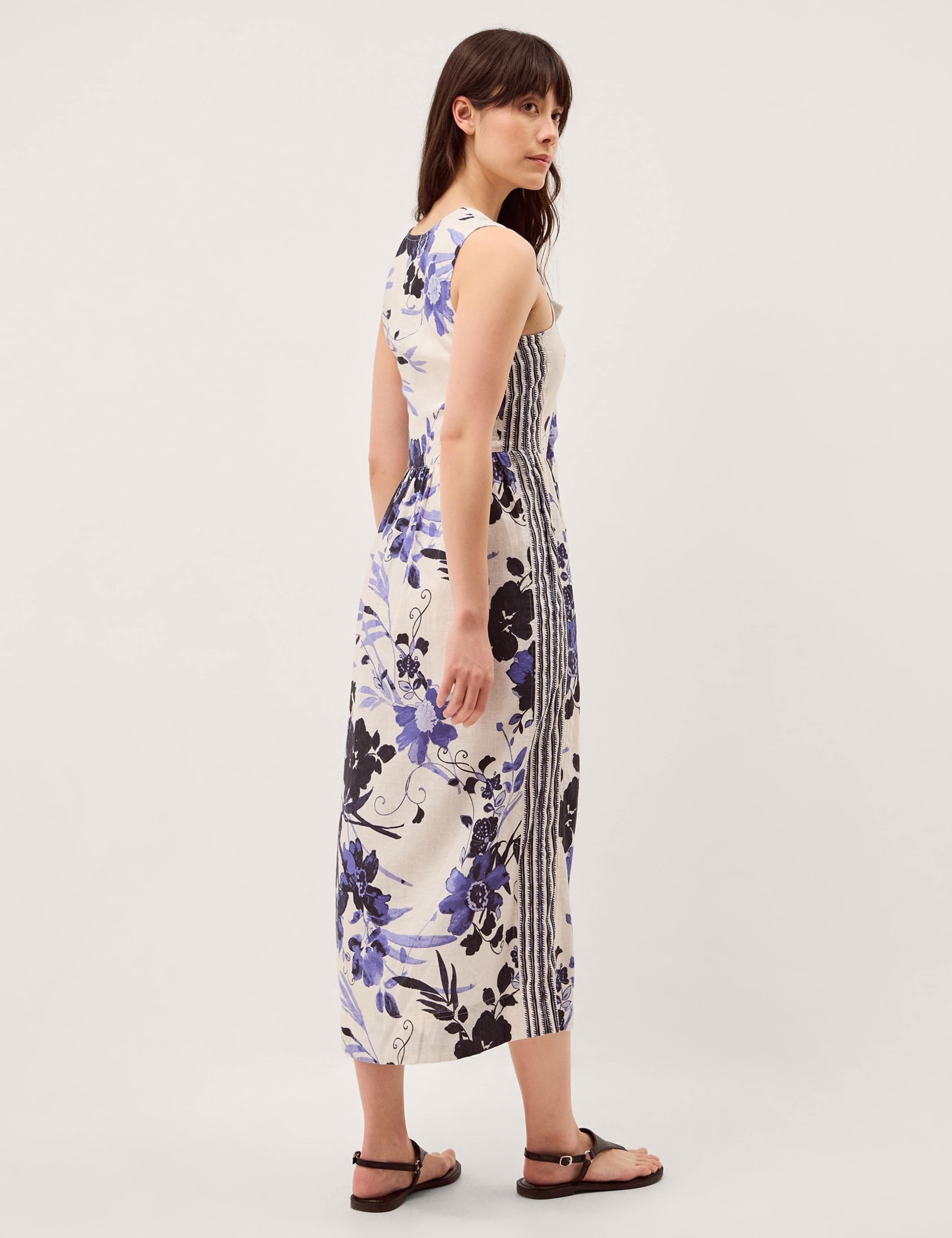 Linen Blend Floral Midi Skater Dress 3 of 5