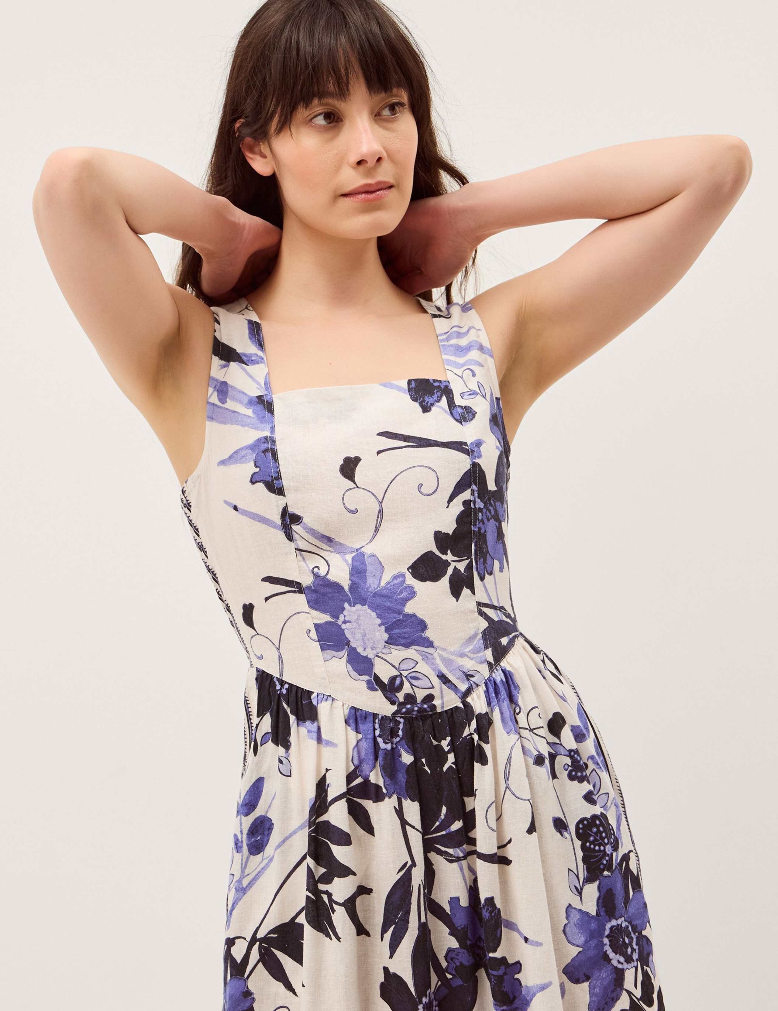 Linen Blend Floral Midi Skater Dress 4 of 5