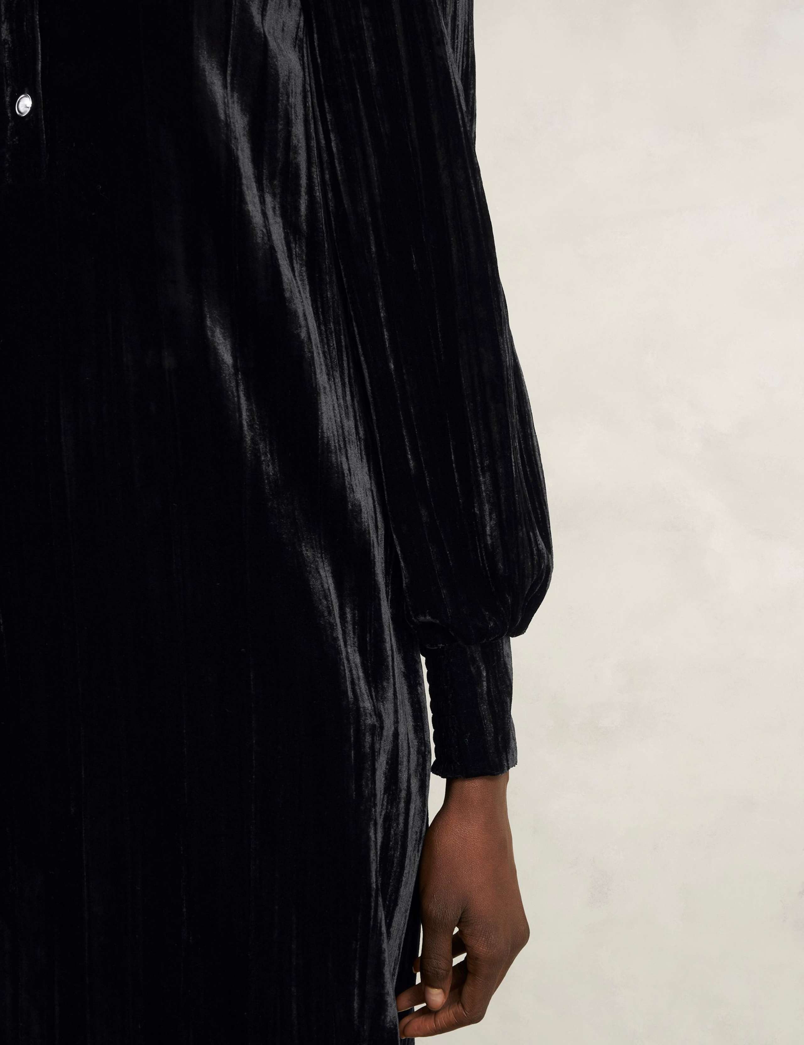 Velvet Button Front Knee Length Shift Dress 3 of 6