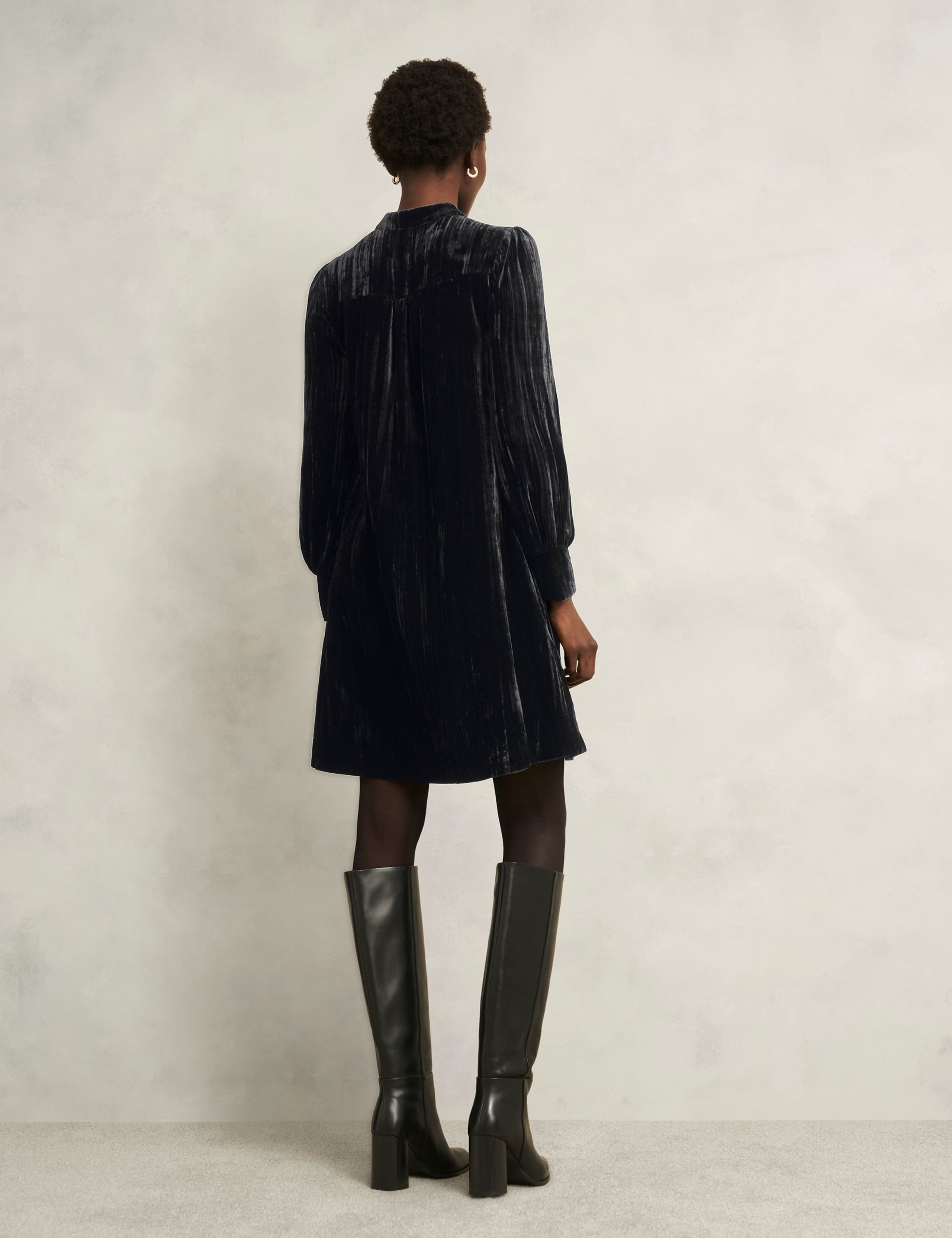 Velvet Button Front Knee Length Shift Dress 4 of 6