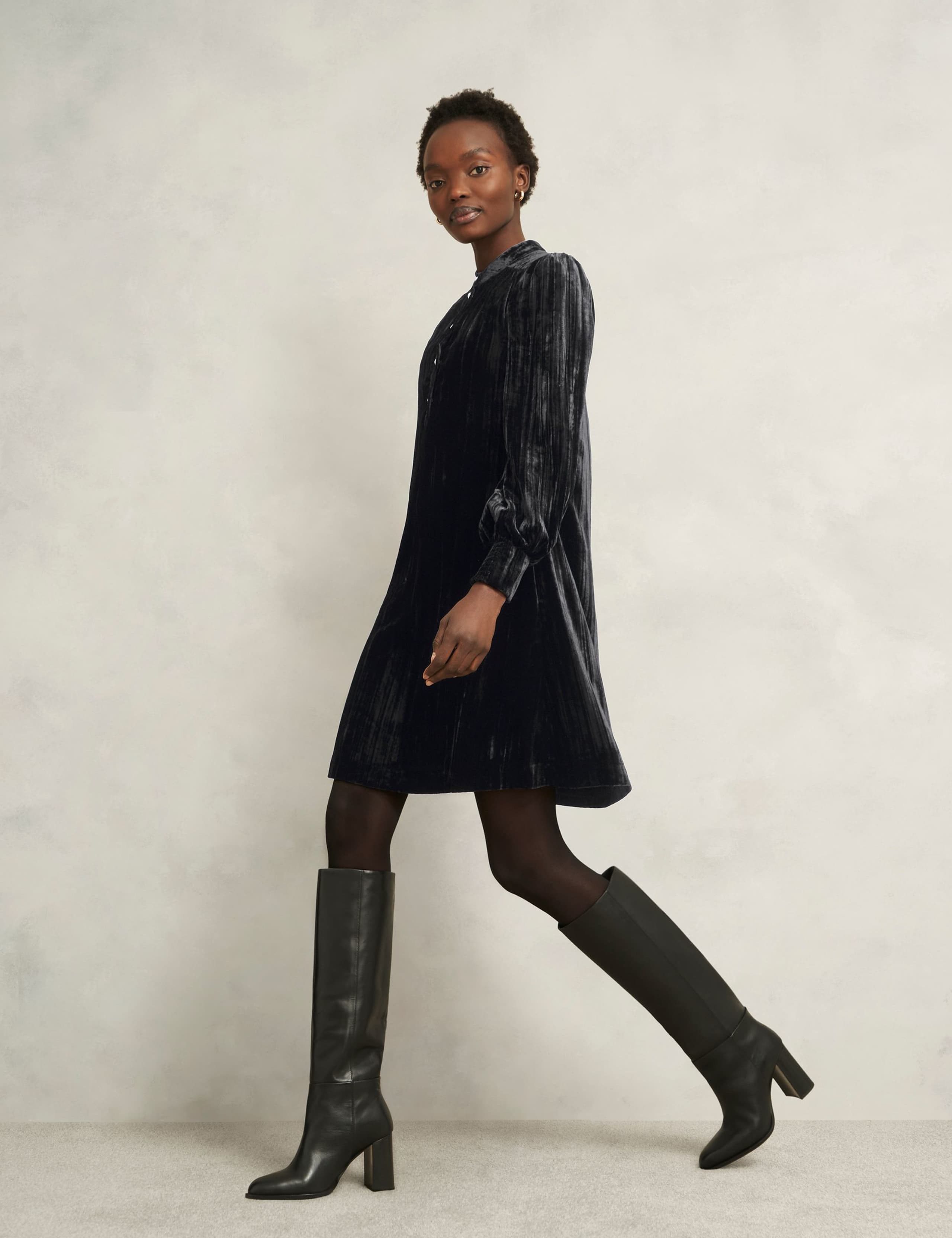 Velvet Button Front Knee Length Shift Dress 6 of 6