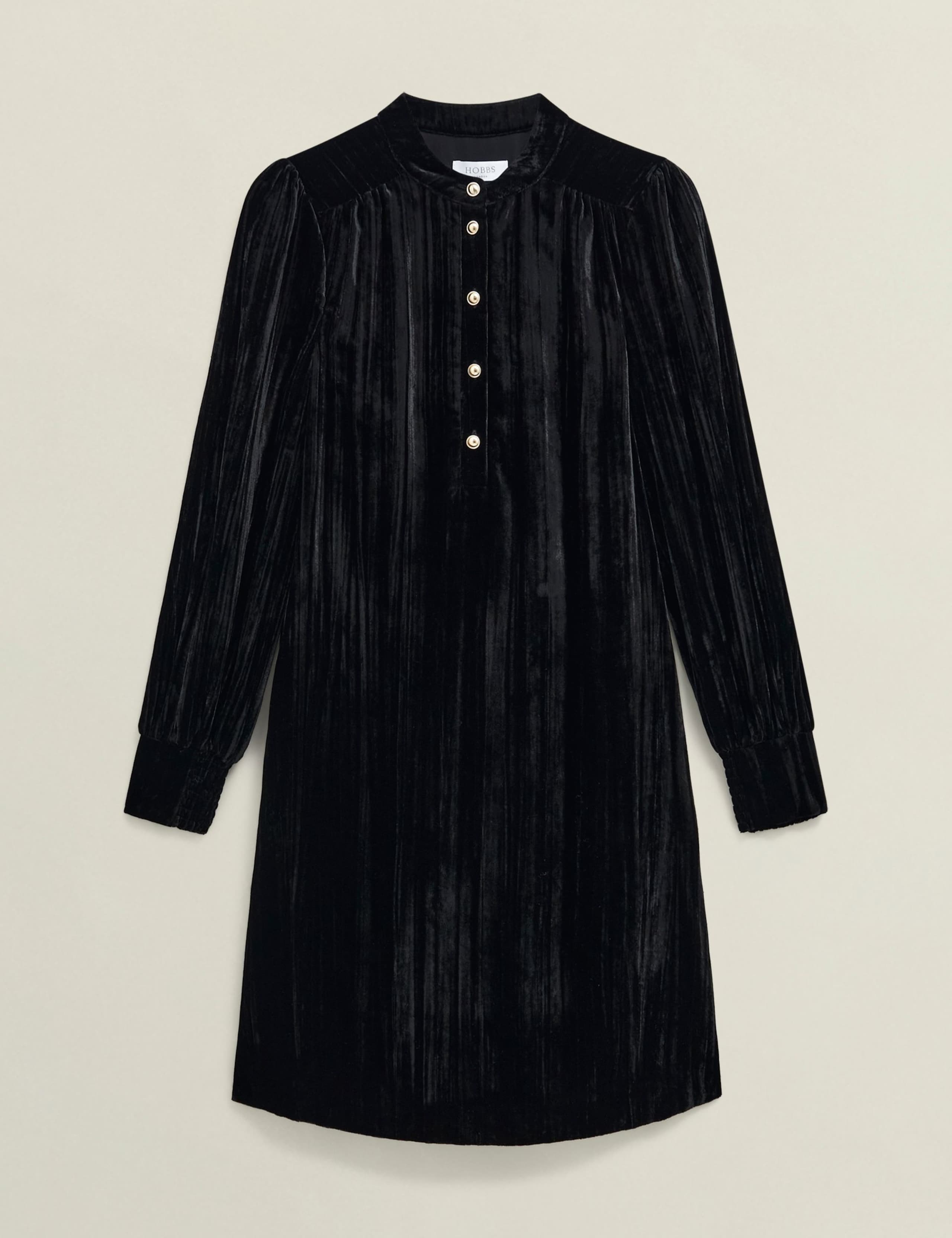 Velvet Button Front Knee Length Shift Dress 2 of 6