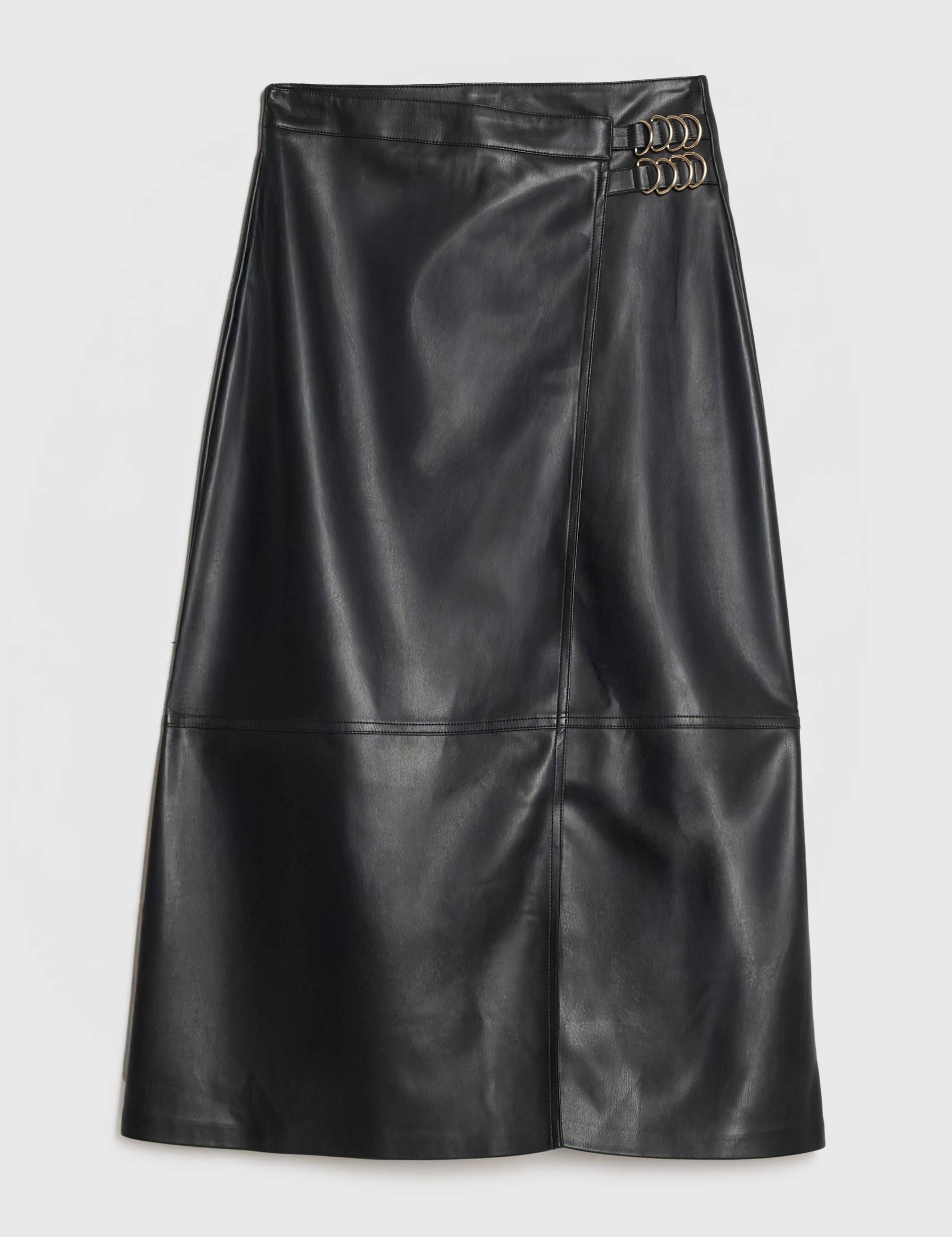 Faux Leather Buckle Detail Midi Wrap Skirt 2 of 6