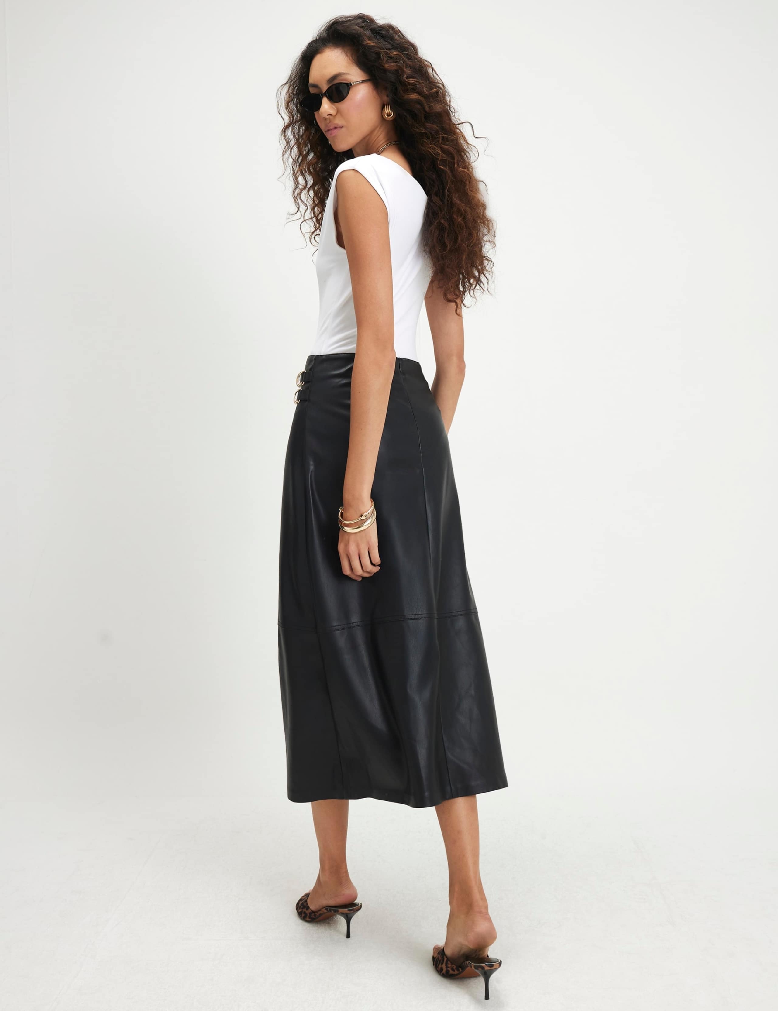 Faux Leather Buckle Detail Midi Wrap Skirt 5 of 6