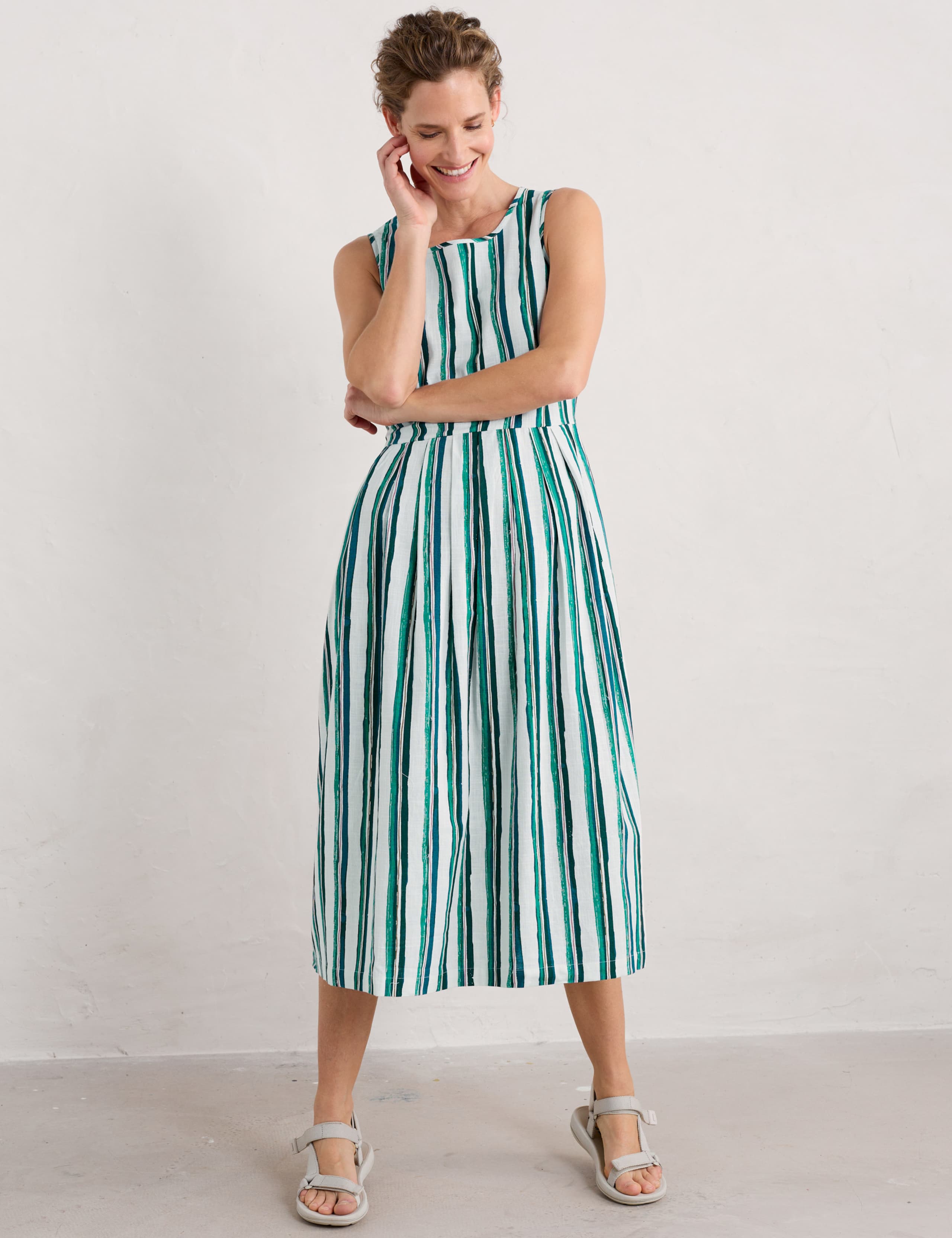 Pure Cotton Striped Midi Waisted Dress 1 of 5