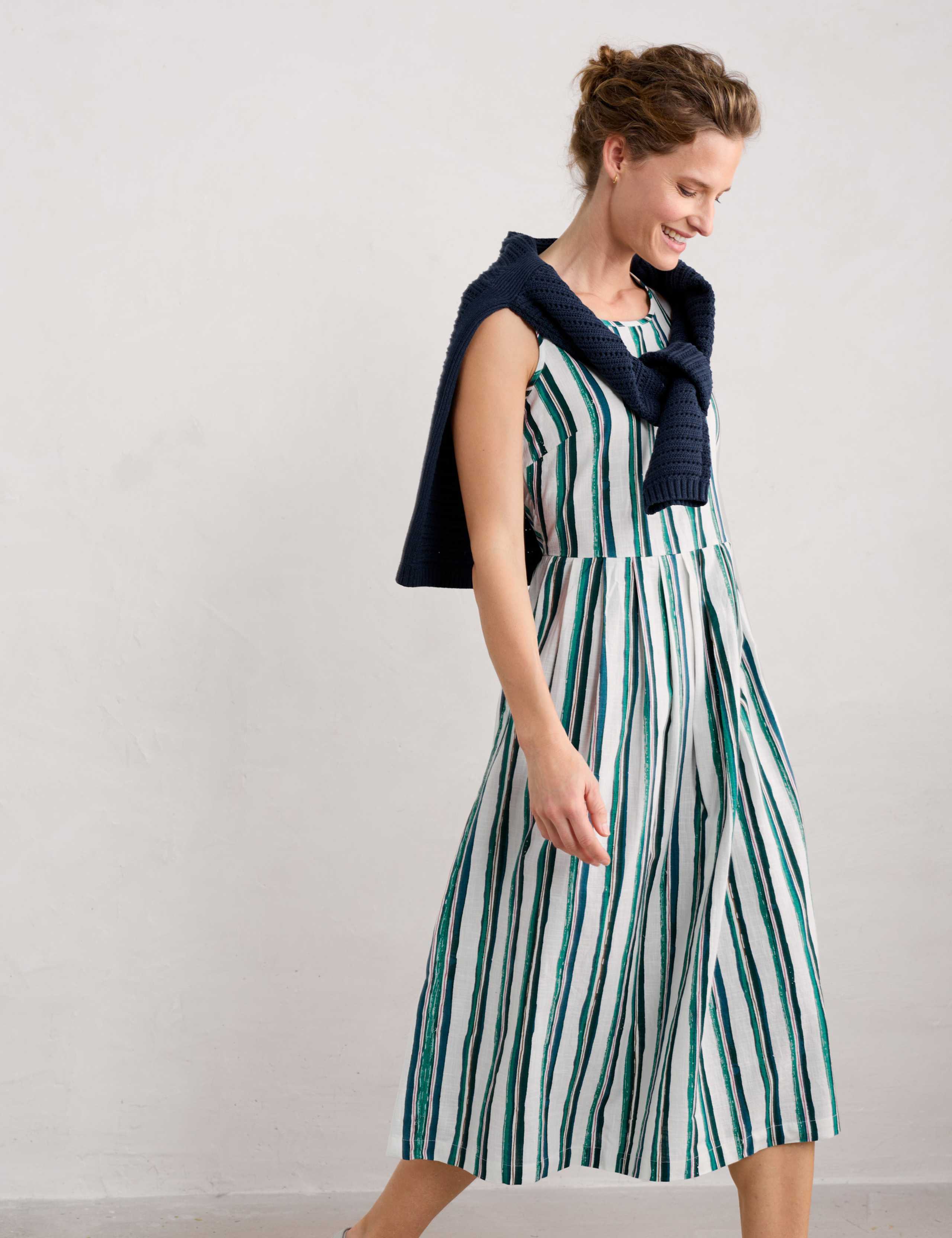 Pure Cotton Striped Midi Waisted Dress 3 of 5