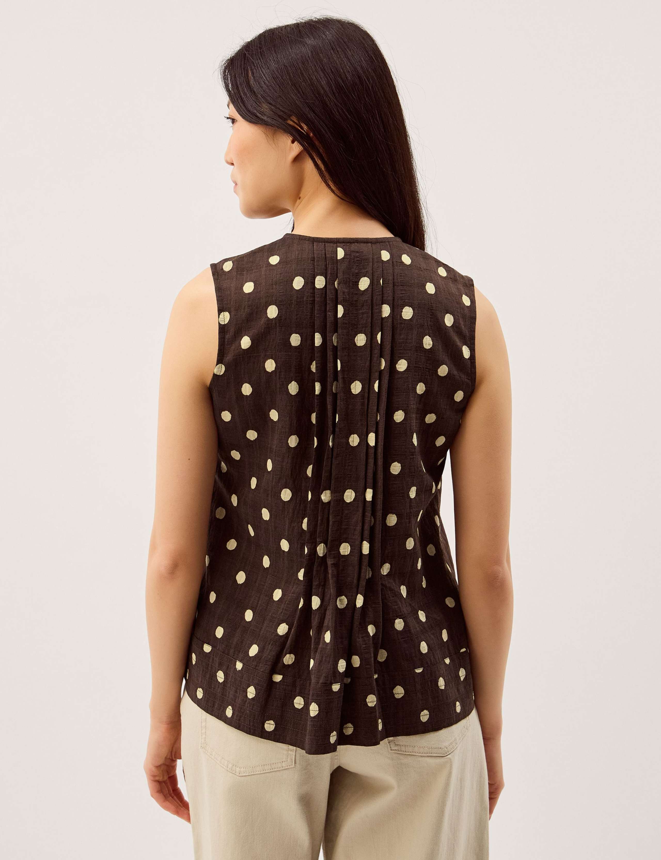 Lyocell Blend Polka Dot Tie Neck Top 3 of 5