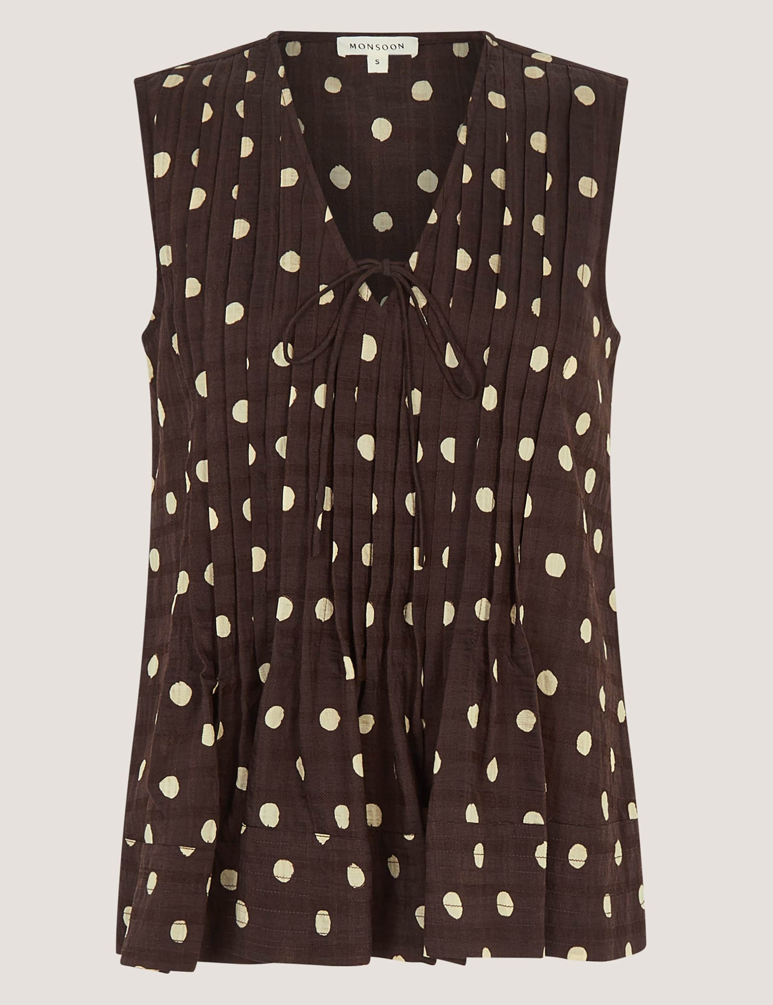 Lyocell Blend Polka Dot Tie Neck Top 2 of 5