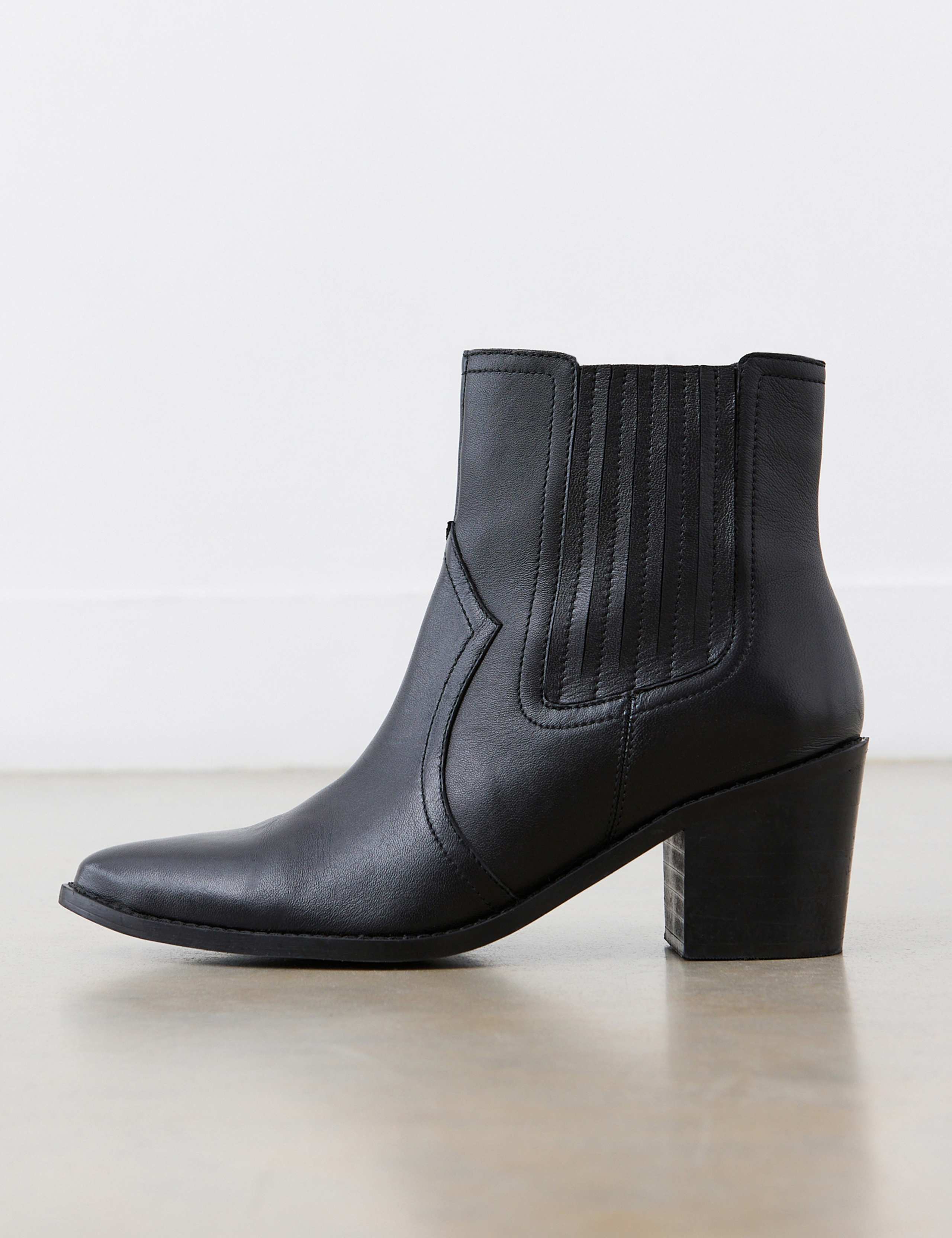 Leather Western Block Heel Ankle Boots 2 of 5