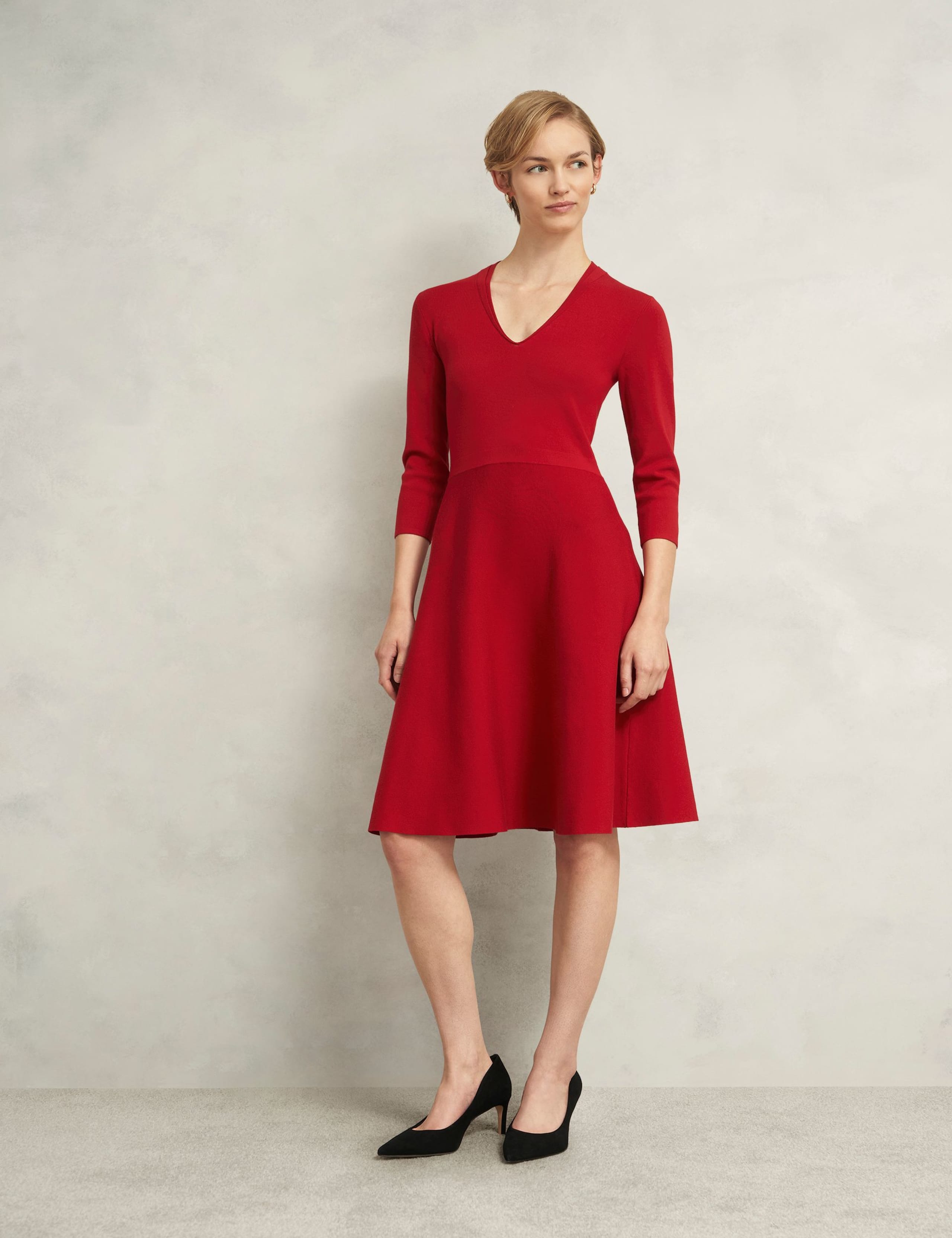 Knitted V-Neck Knee Length Skater Dress 1 of 6