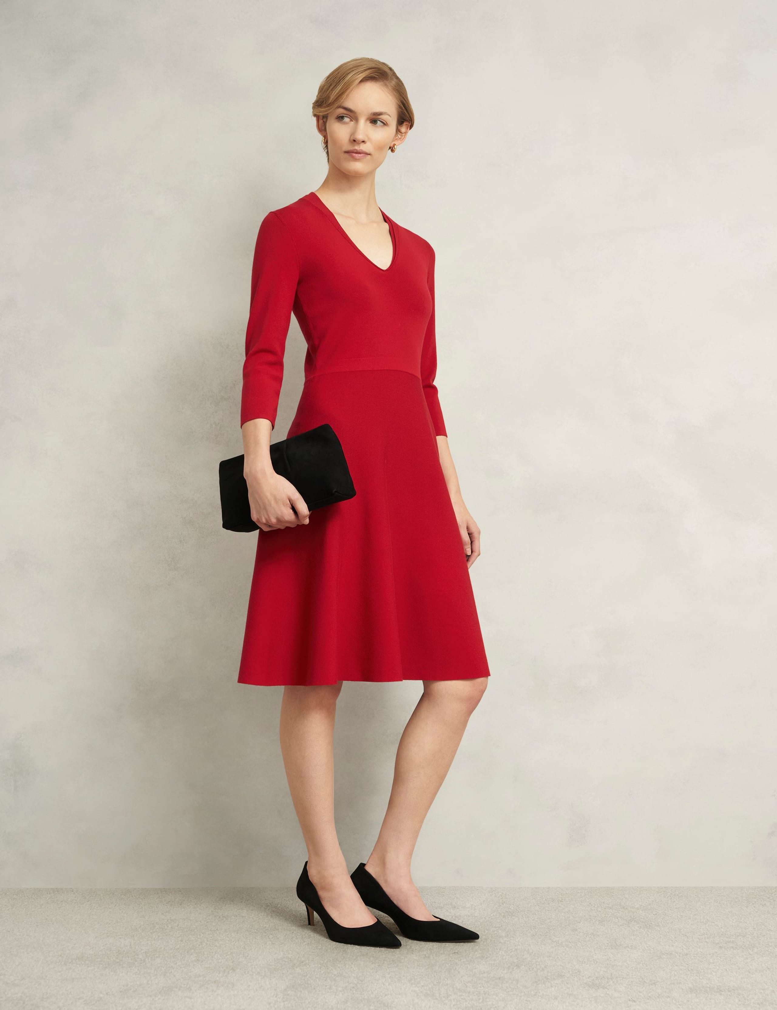 Knitted V-Neck Knee Length Skater Dress 3 of 6