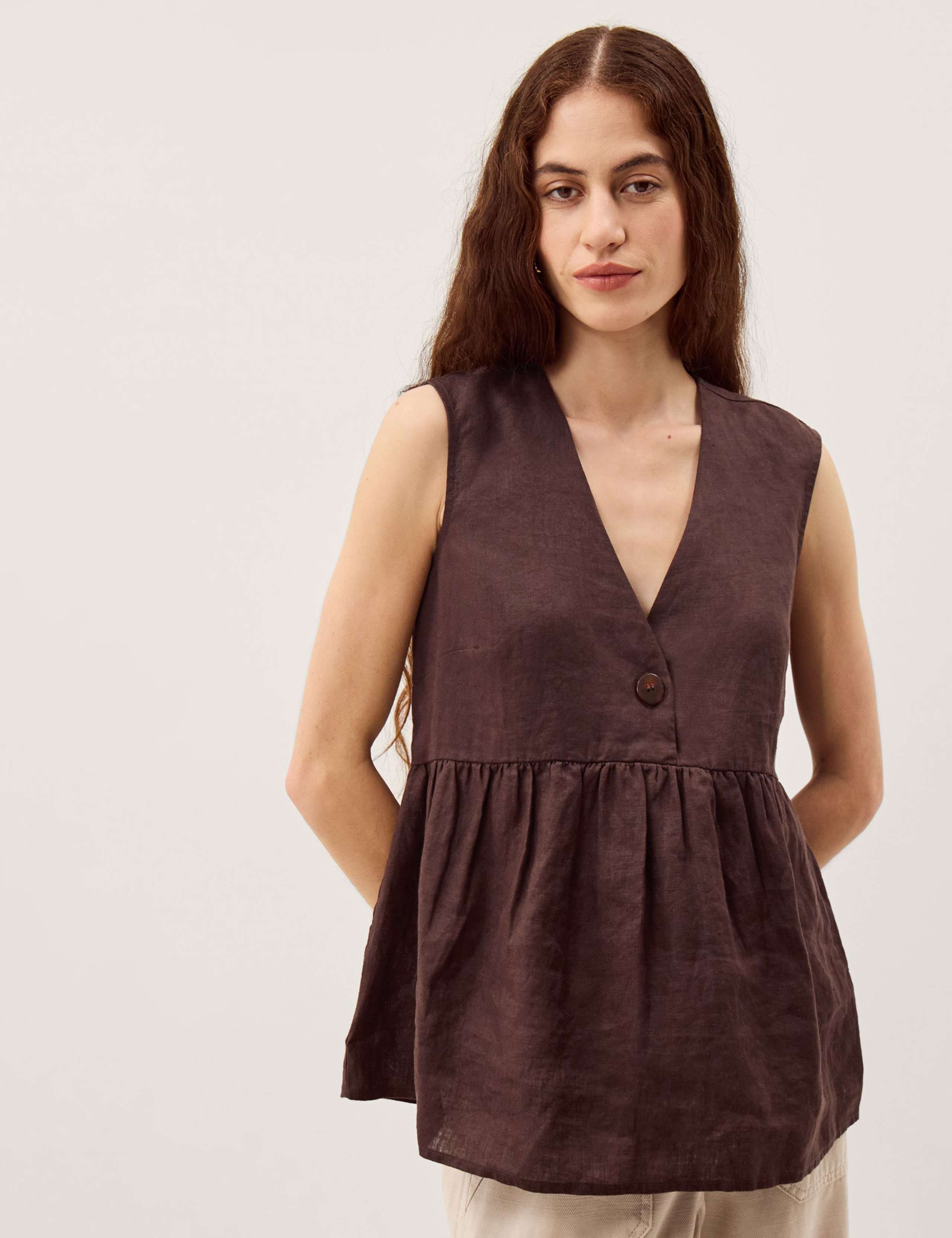 Pure Linen V-Neck Peplum Top 1 of 5