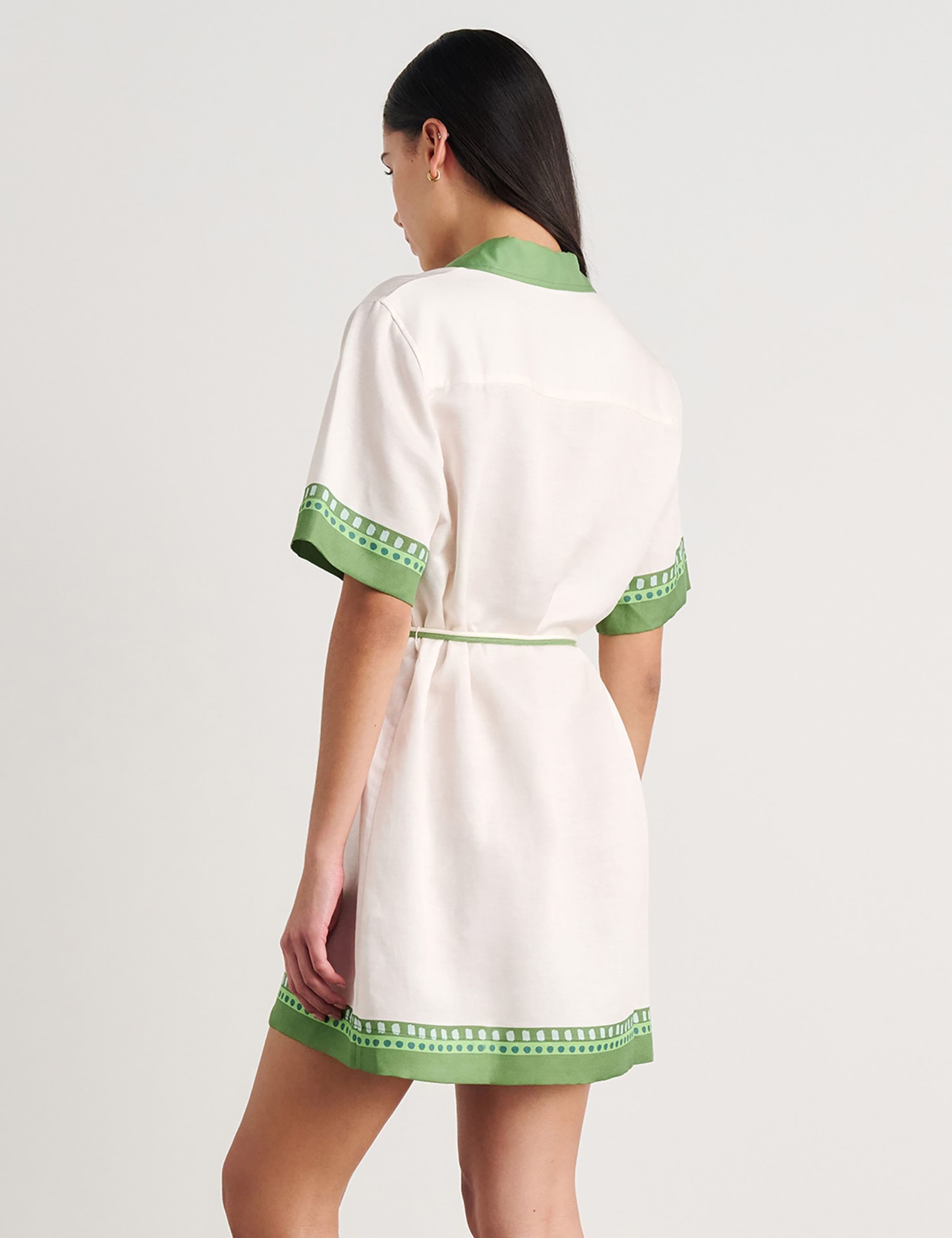 Linen Blend Printed Belted Mini Shirt Dress 5 of 5