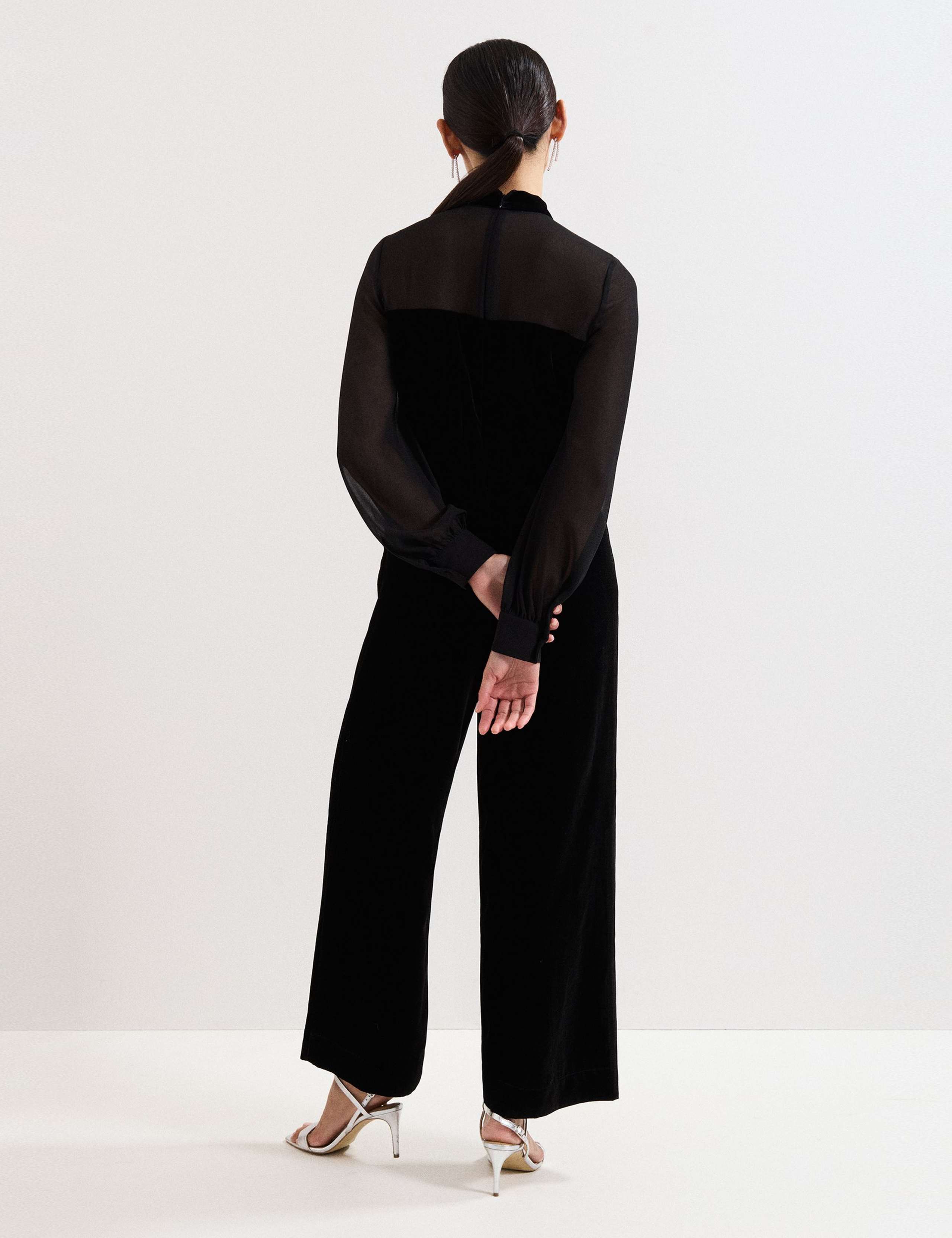 Velvet Tie Neck Wide Leg Jumpsuit 2 of 5