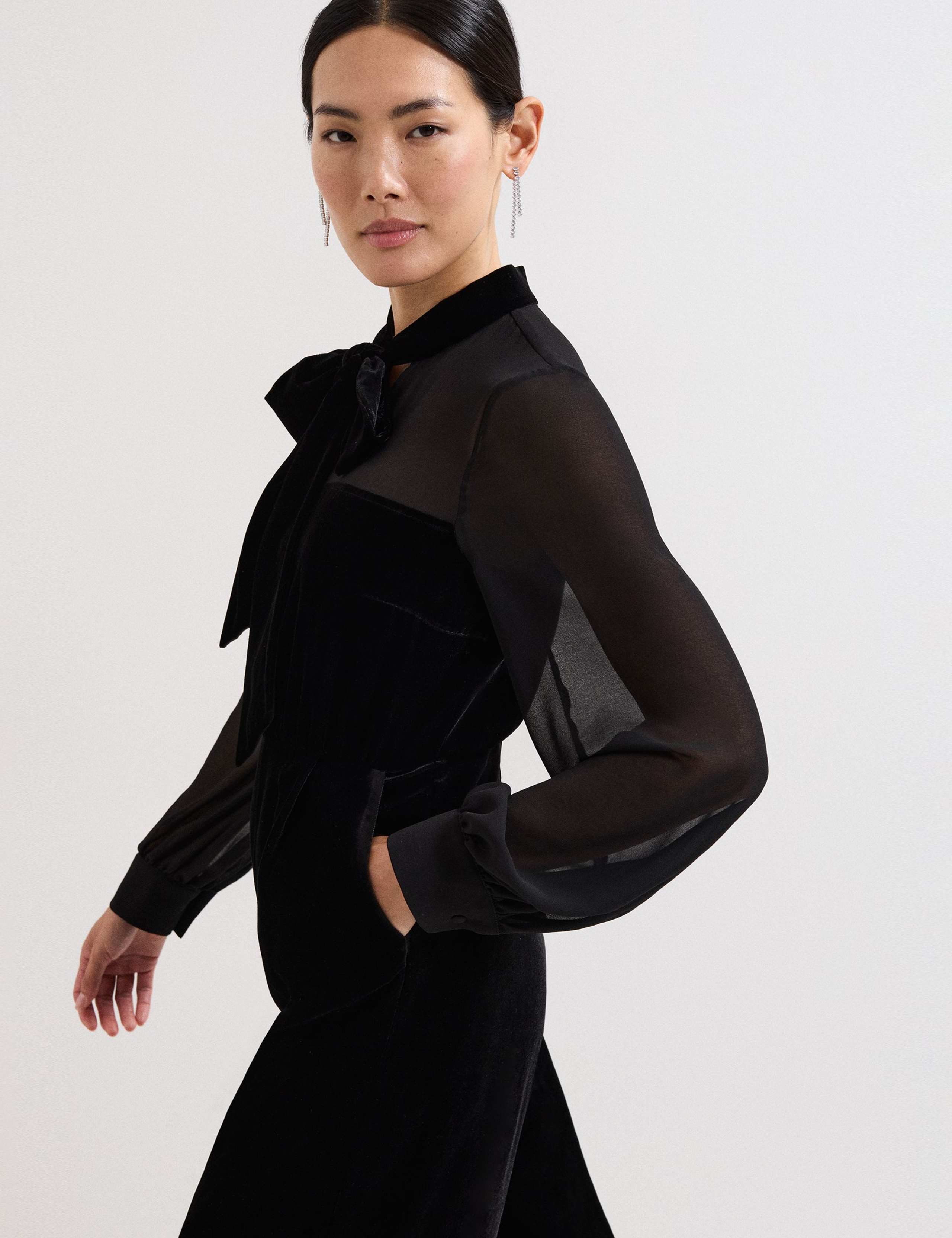 Velvet Tie Neck Wide Leg Jumpsuit 4 of 5