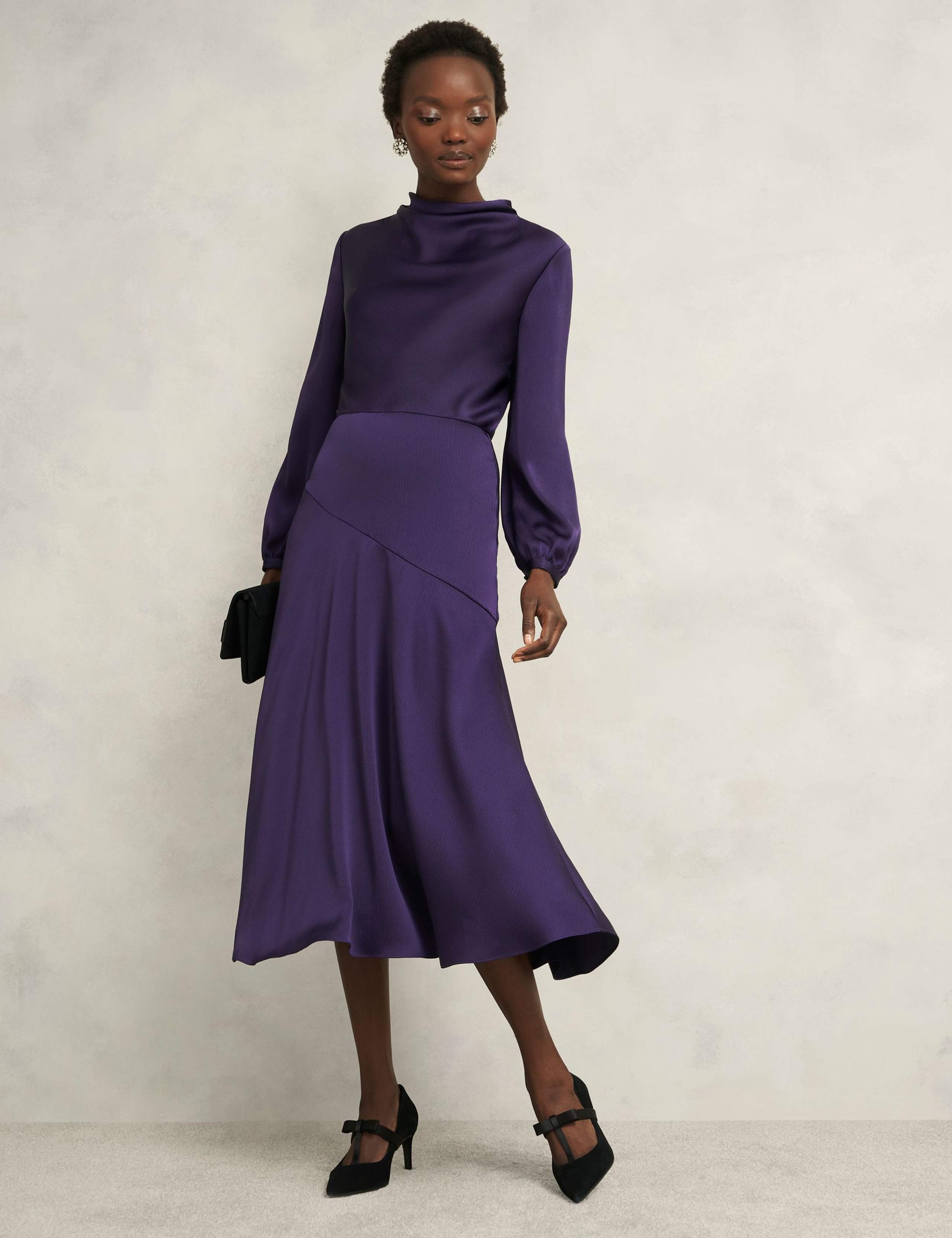 Satin Cowl Neck Midi Skater Dress 3 of 7