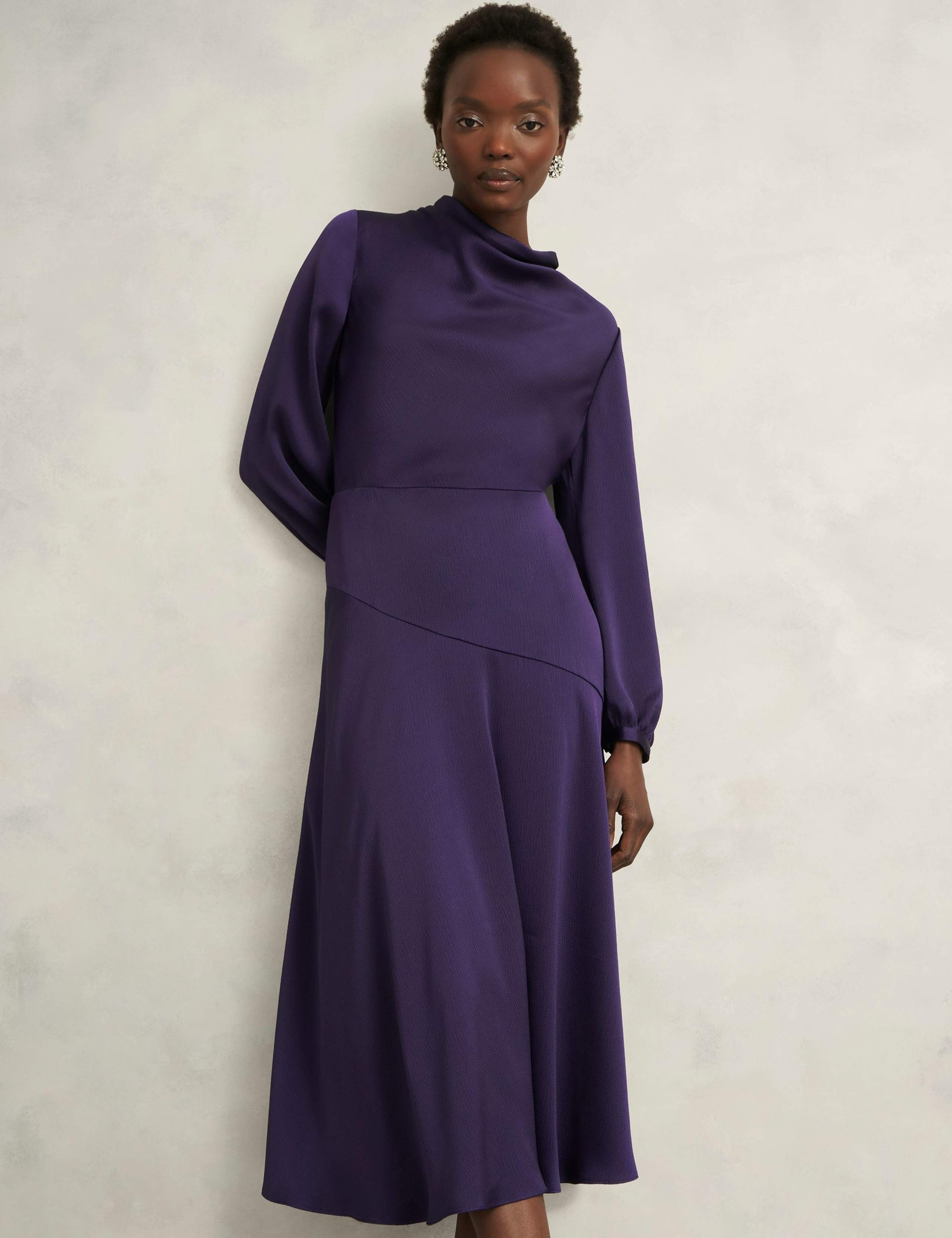 Satin Cowl Neck Midi Skater Dress 7 of 7