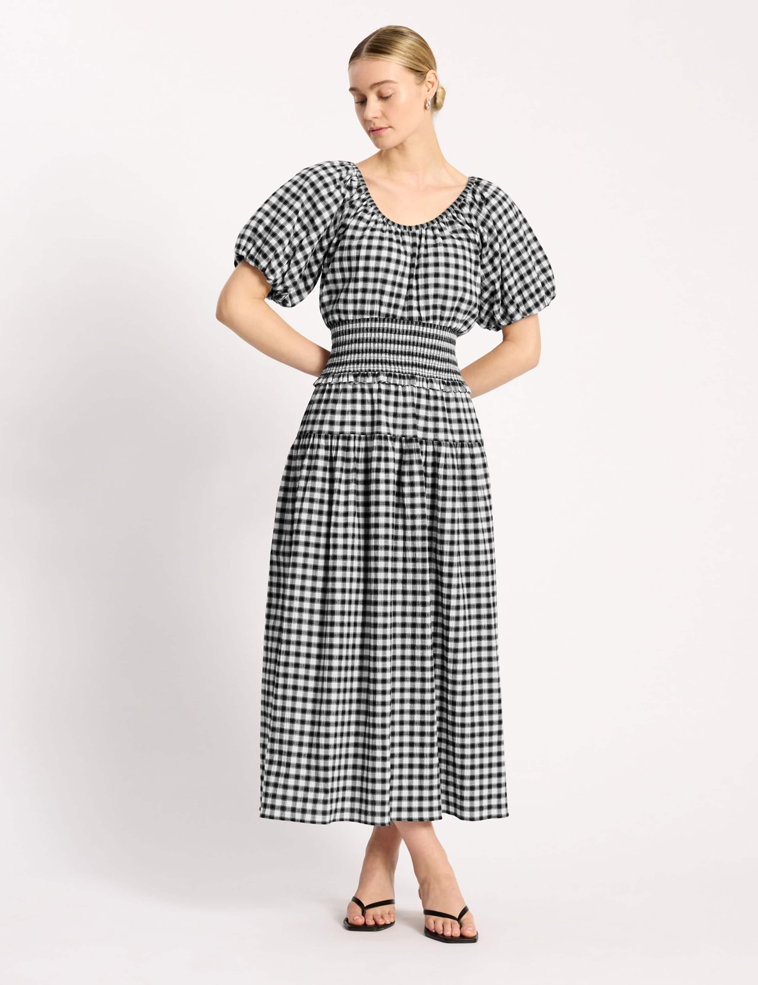 Cotton Rich Gingham Midi Waisted Dress 1 of 4