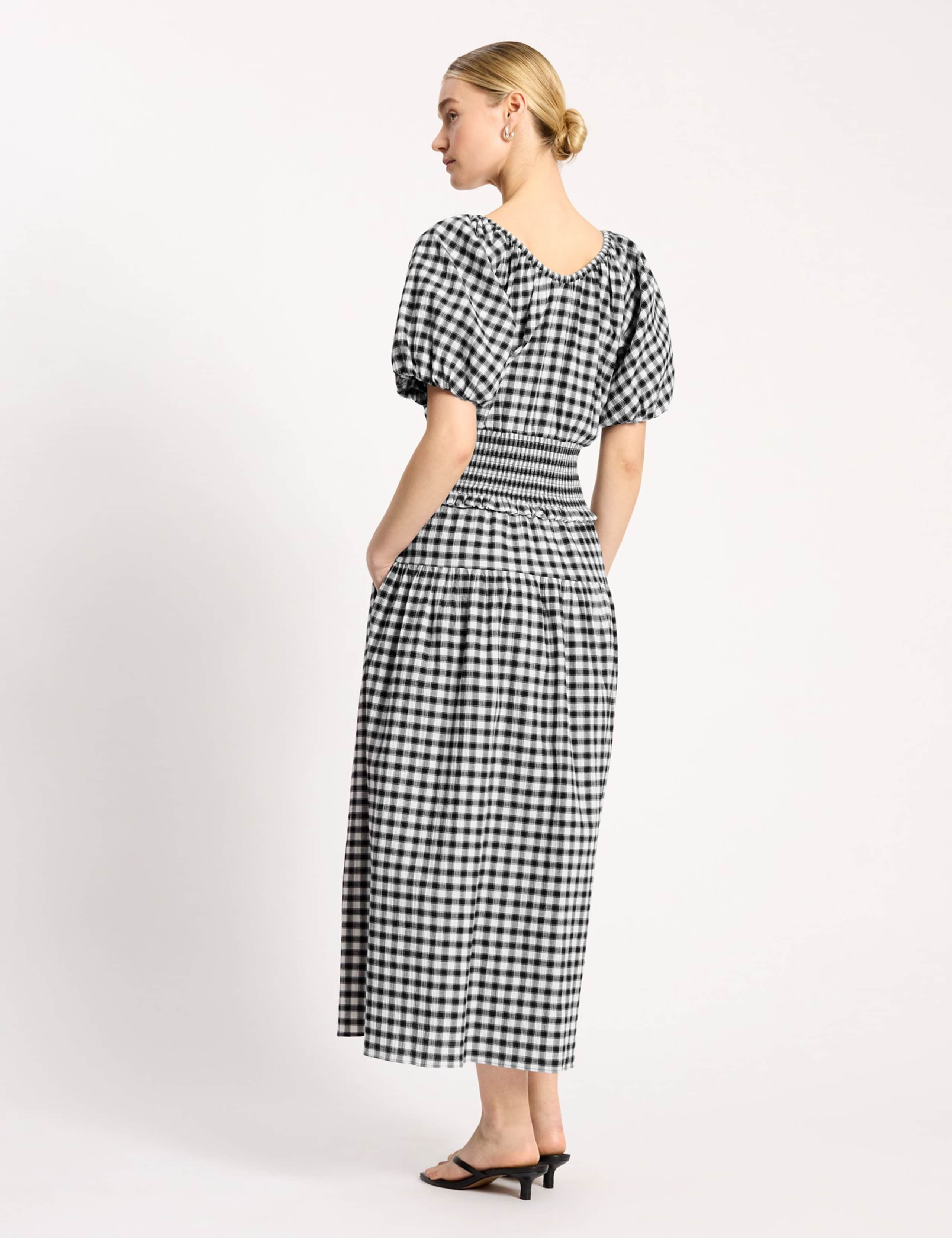 Cotton Rich Gingham Midi Waisted Dress 3 of 4