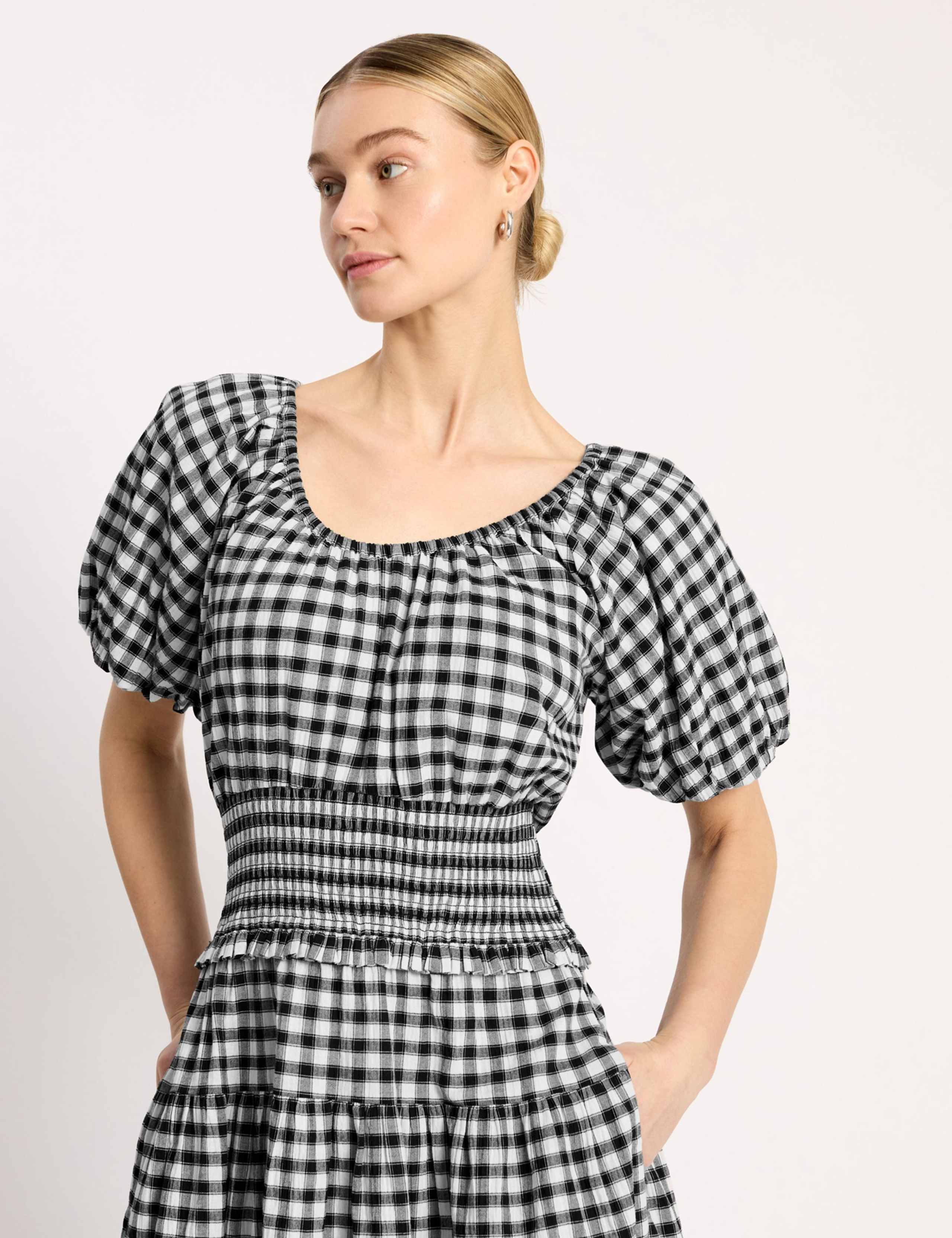 Cotton Rich Gingham Midi Waisted Dress 4 of 4