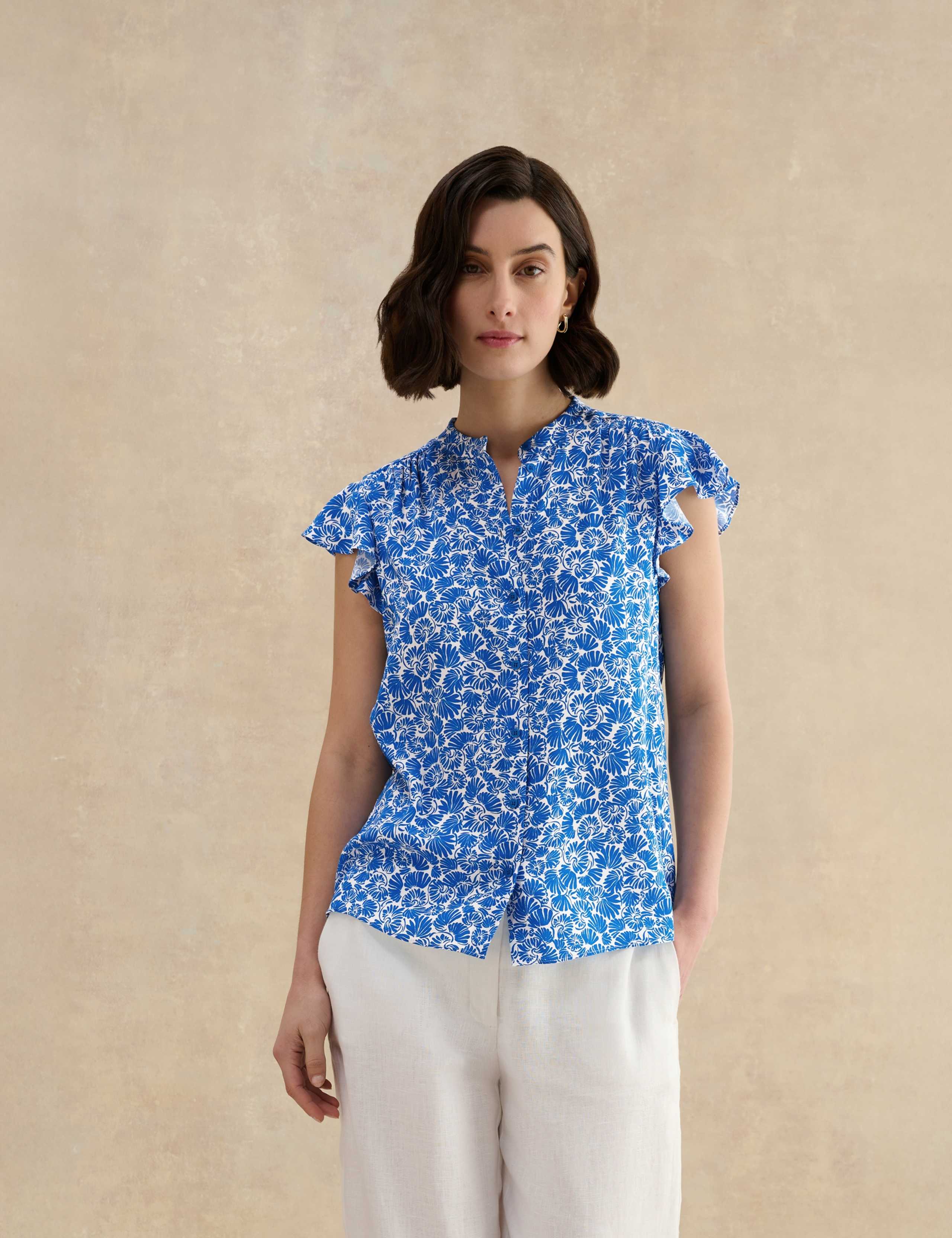 Printed Collarless Angel Sleeve Blouse 3 of 6