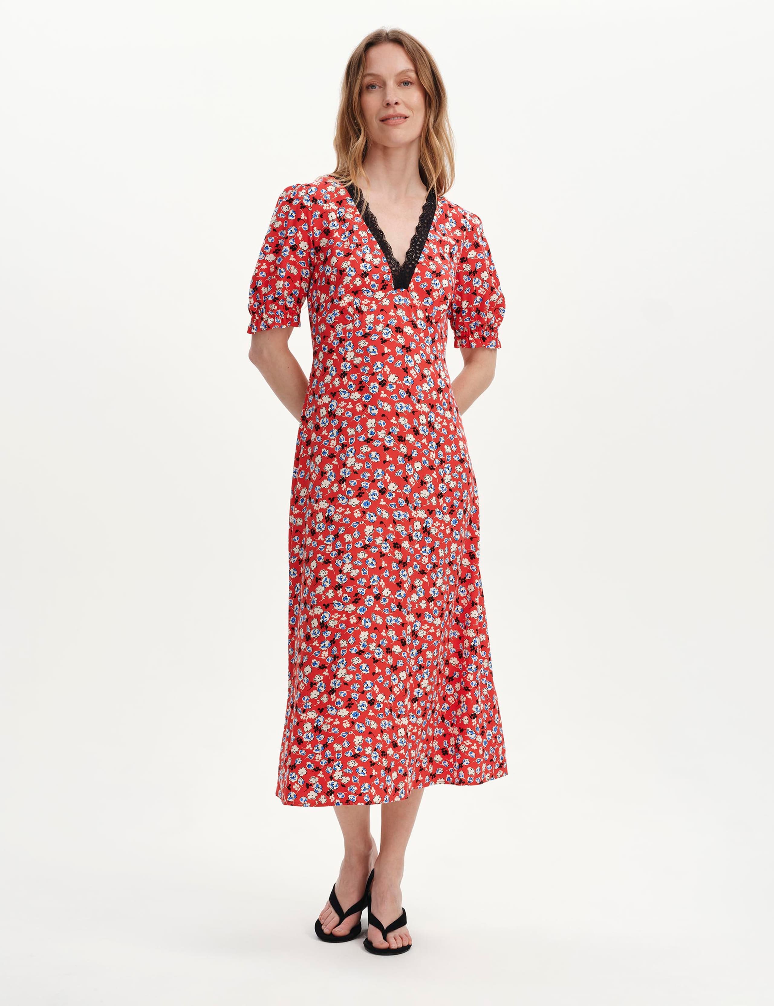 Floral V-Neck Midi Tea Dress 2 of 5