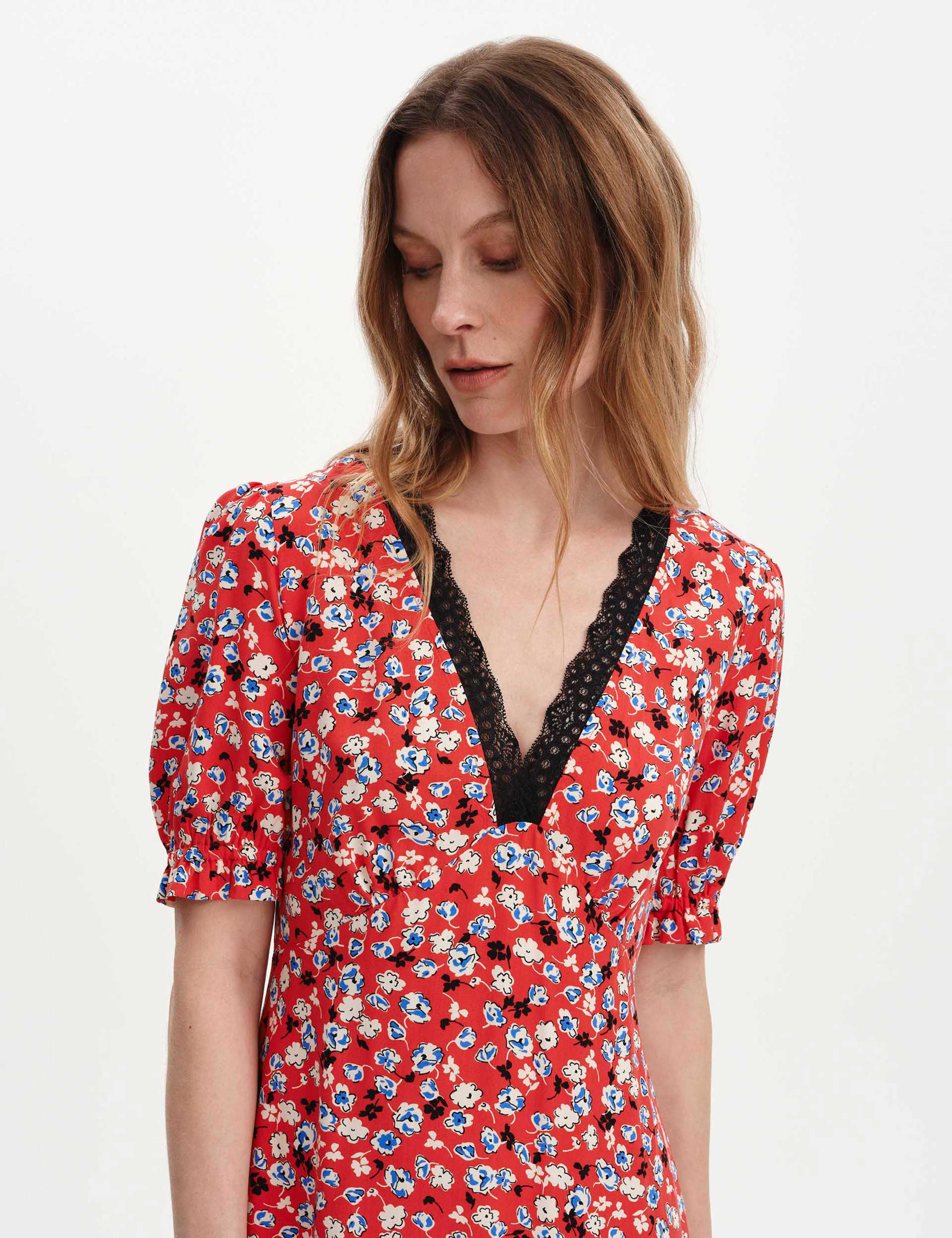 Floral V-Neck Midi Tea Dress 3 of 5