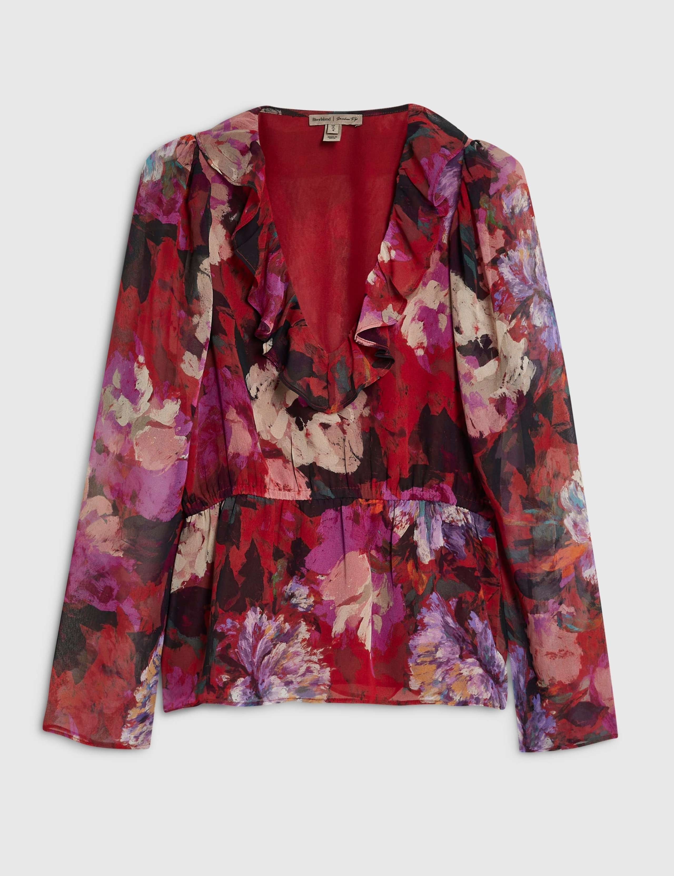 Floral Ruffle V Neck Blouse 2 of 3