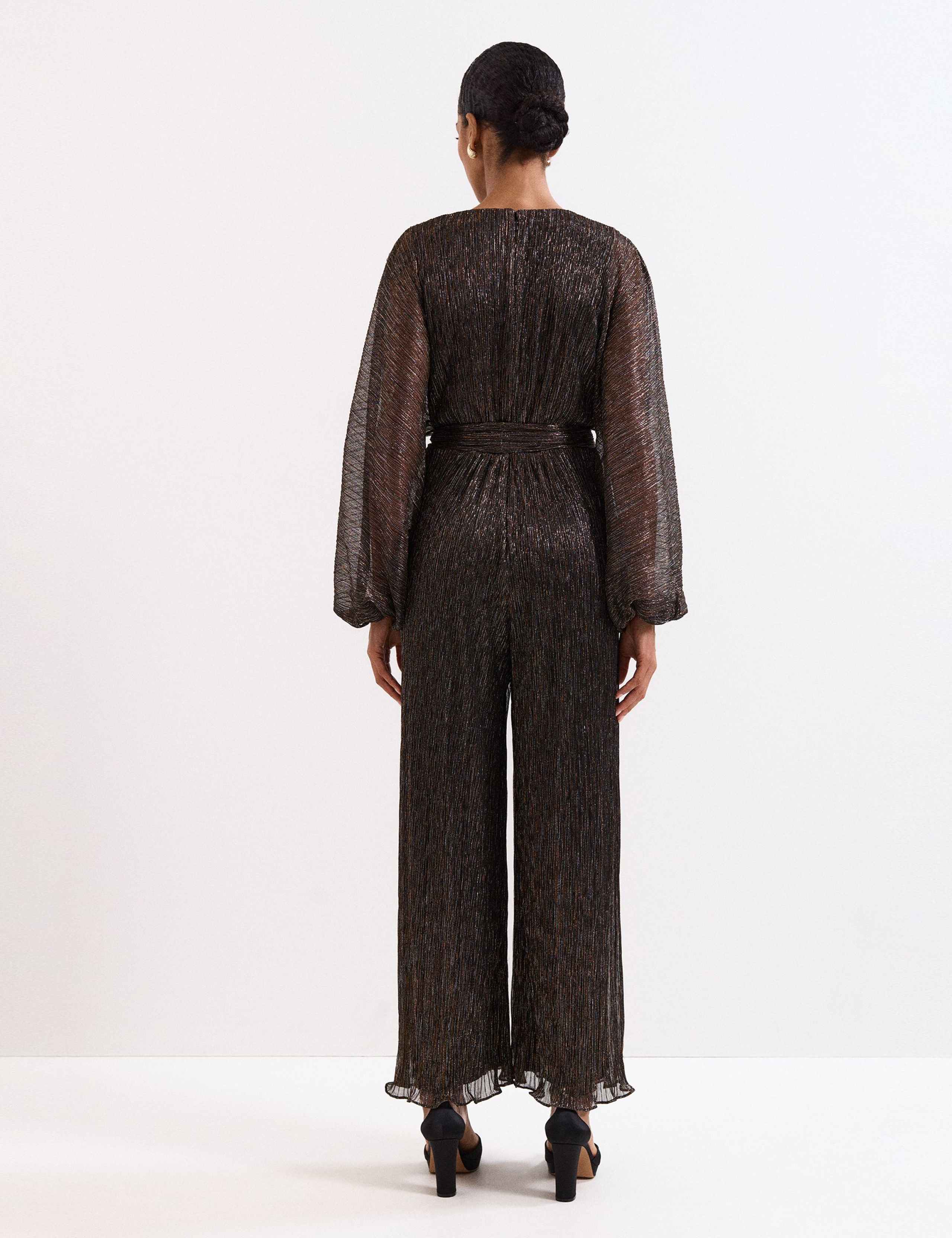 Striped Belted Long Sleeve Wrap Jumpsuit 4 of 7