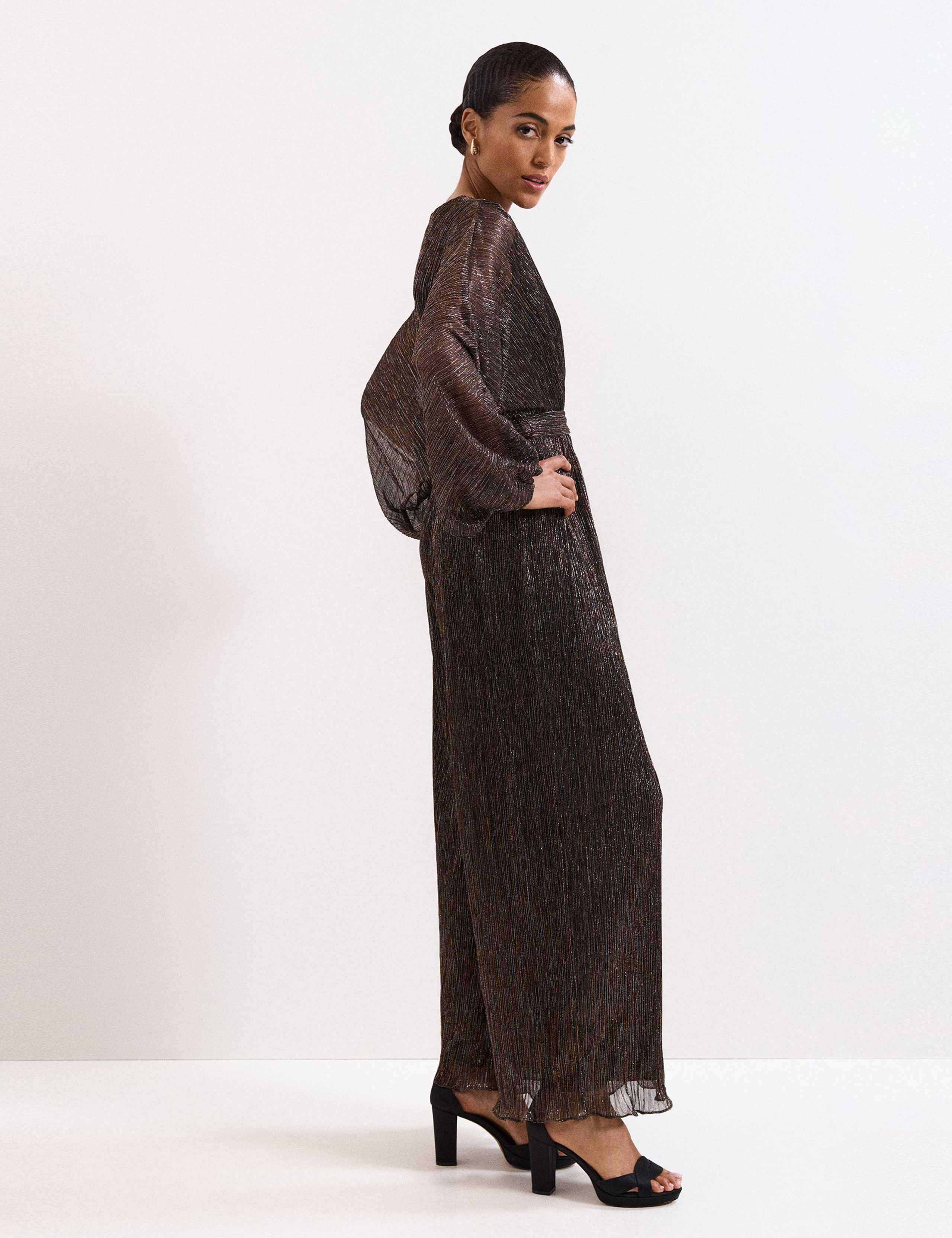 Striped Belted Long Sleeve Wrap Jumpsuit 5 of 7