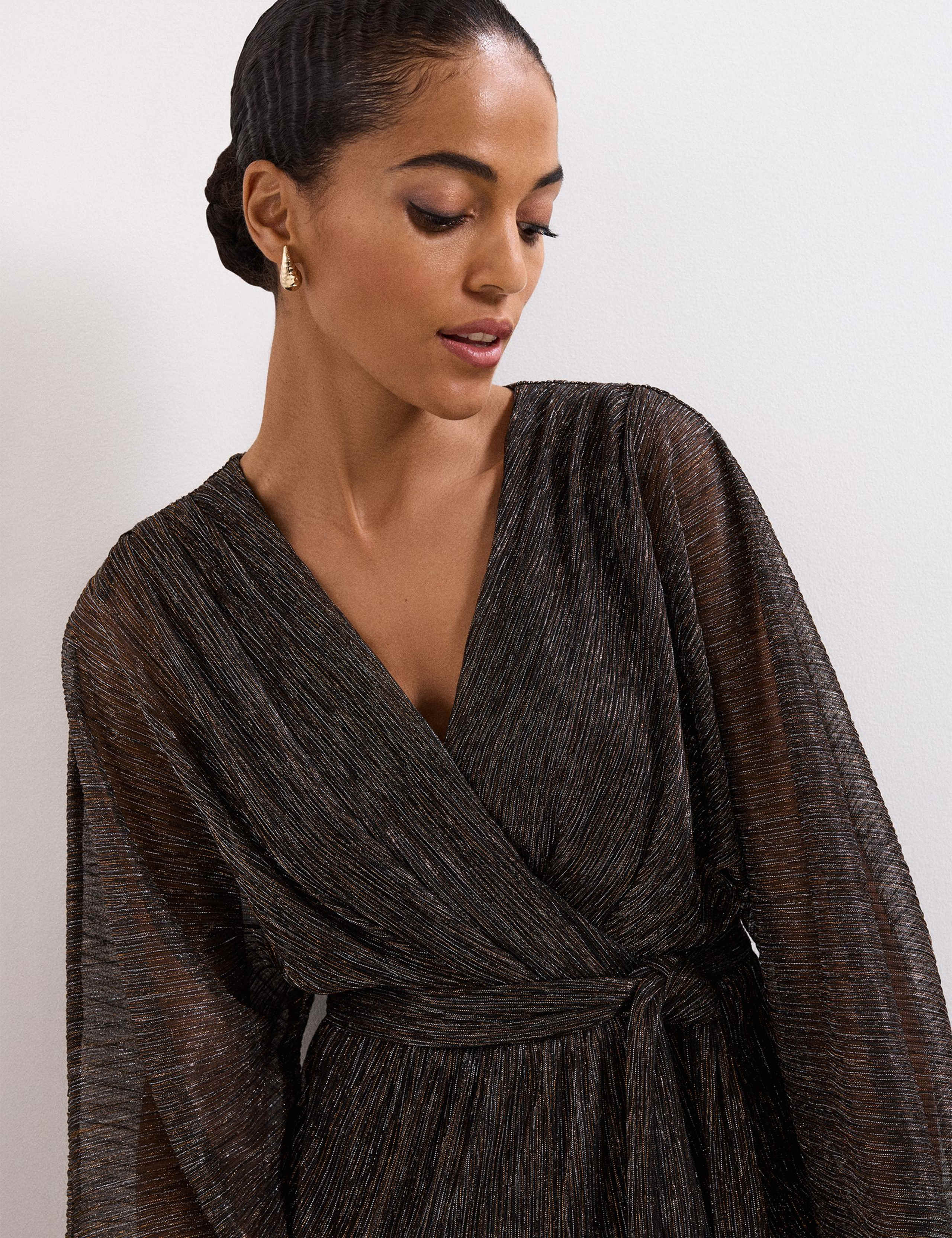 Striped Belted Long Sleeve Wrap Jumpsuit 7 of 7