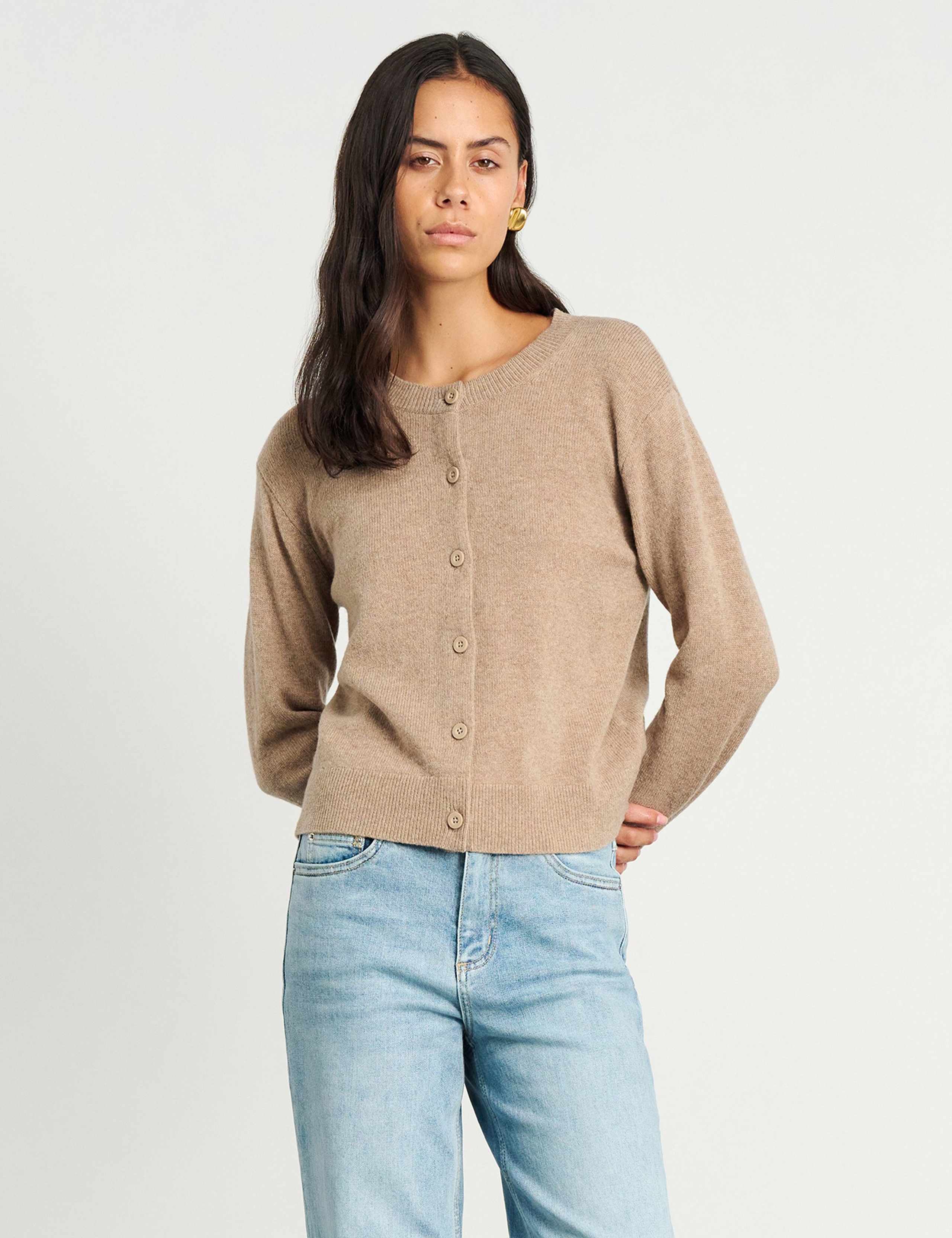 Pure Merino Wool Crew Neck Button Front Cardigan 1 of 6