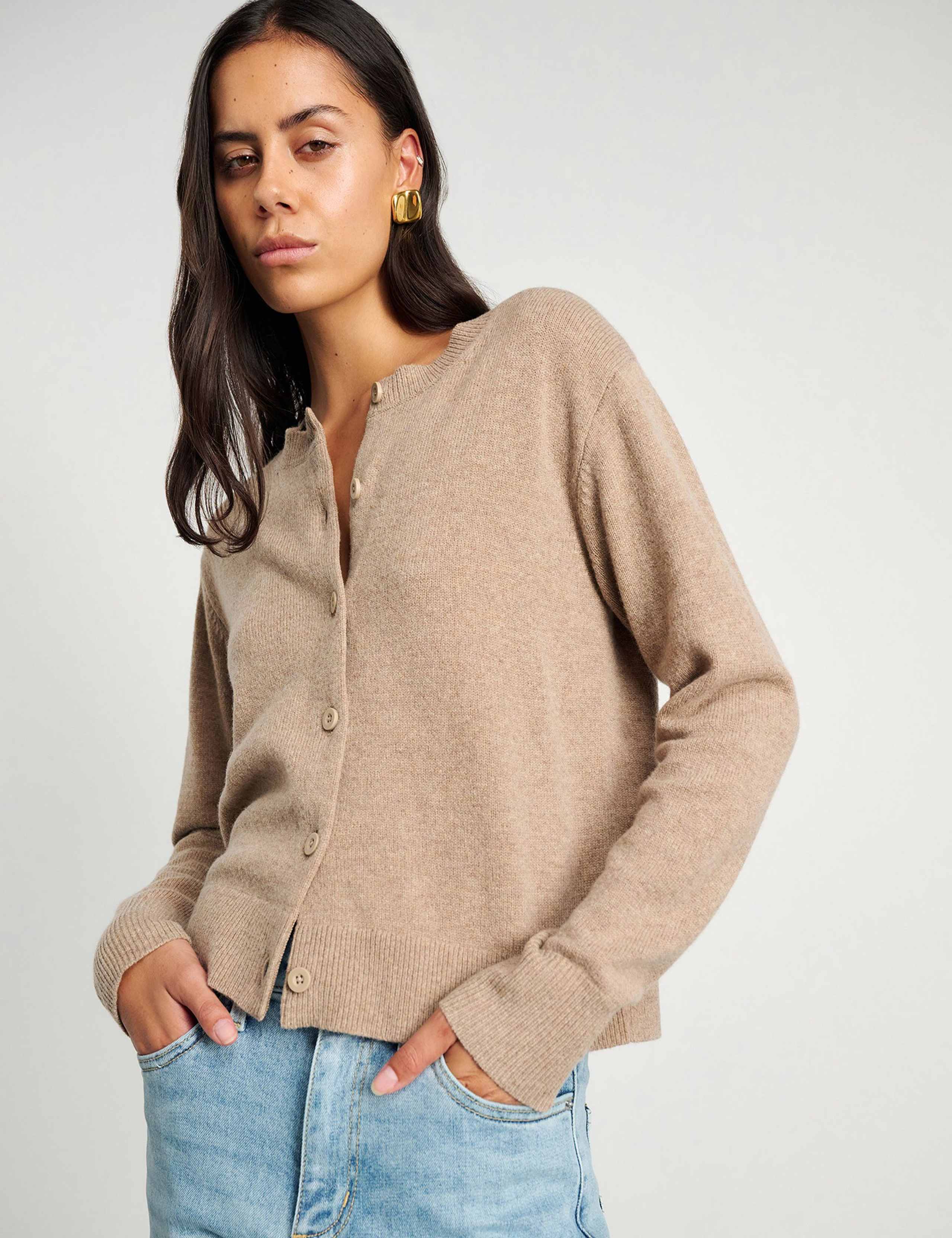 Pure Merino Wool Crew Neck Button Front Cardigan 2 of 6