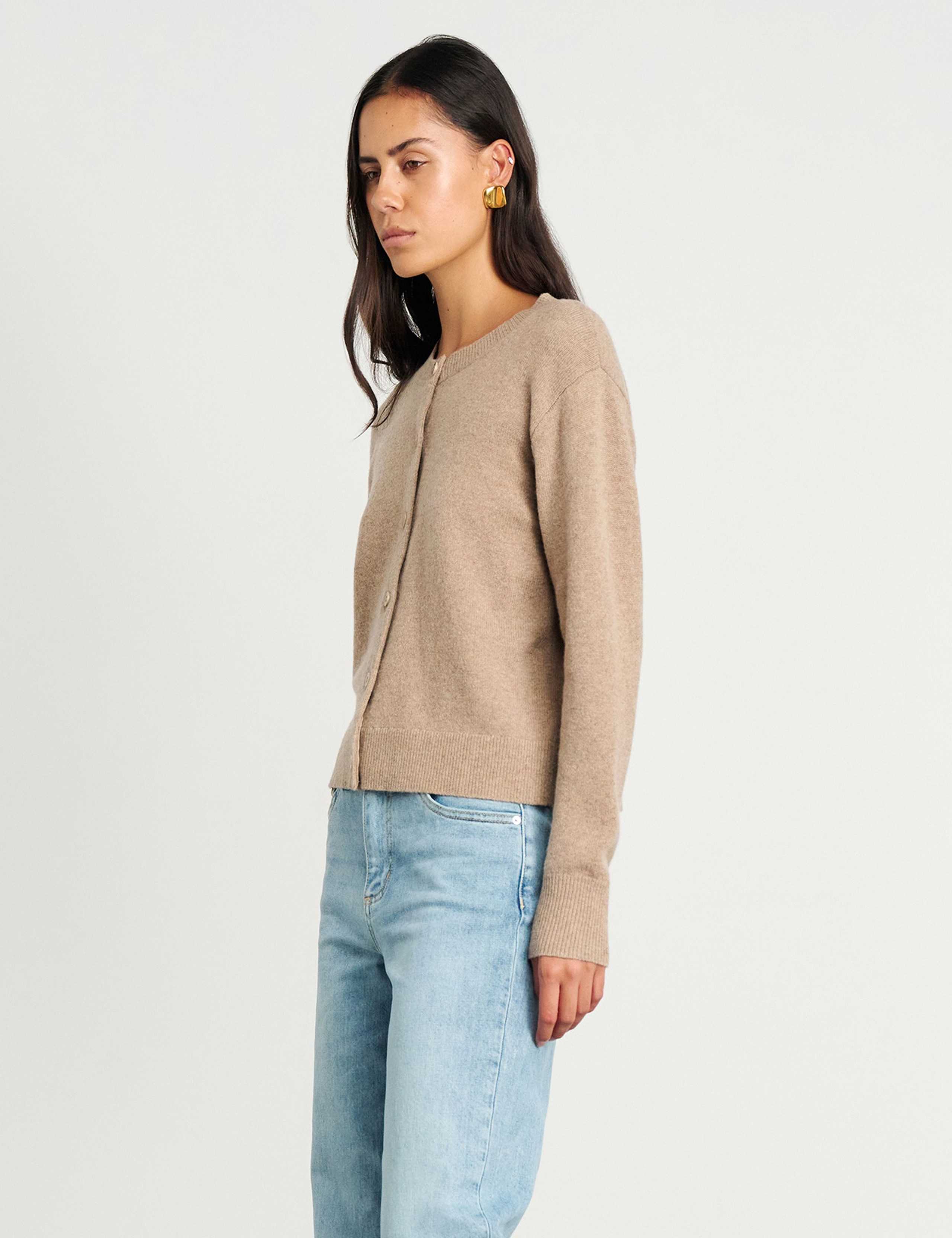 Pure Merino Wool Crew Neck Button Front Cardigan 4 of 6