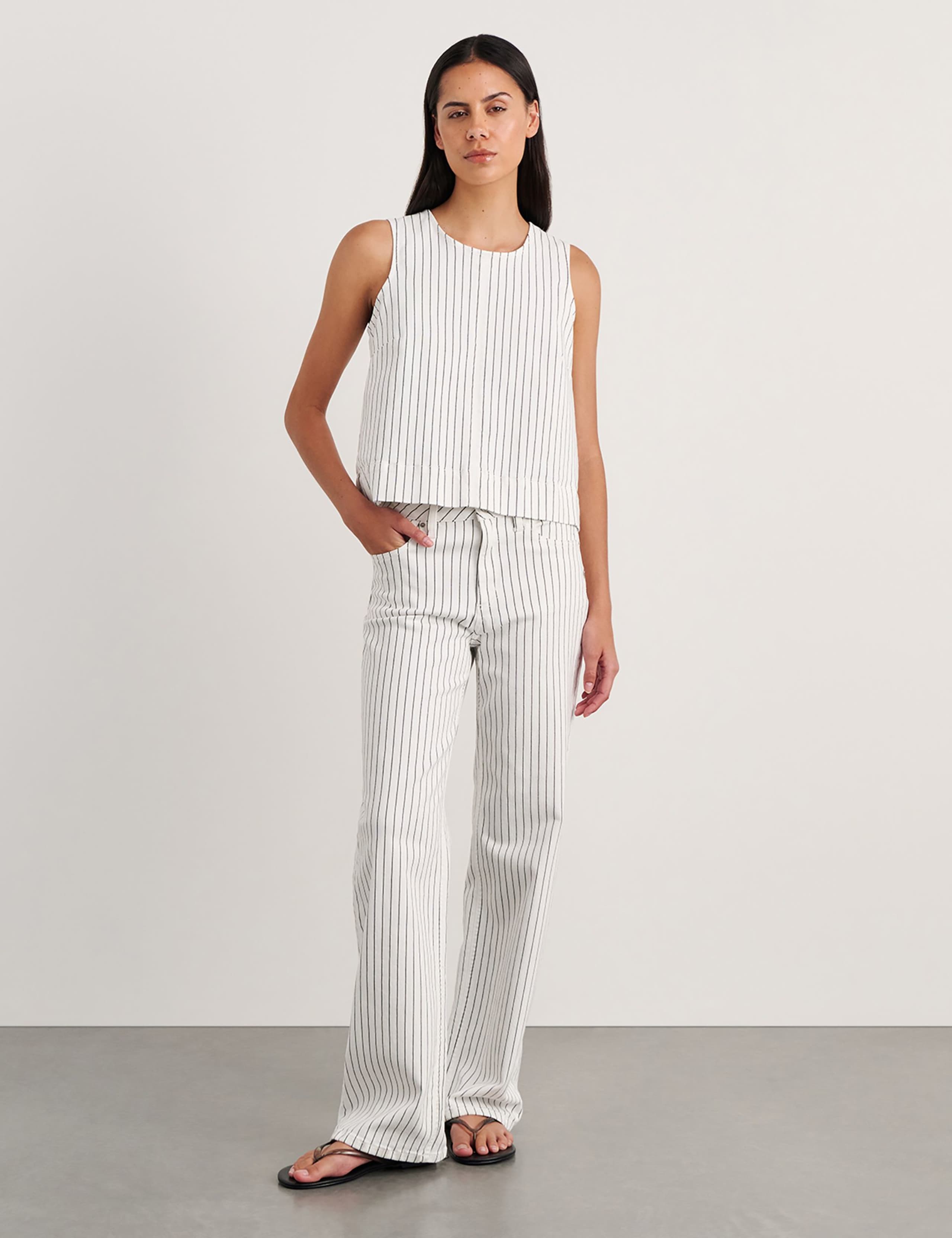 Cotton Rich Striped Button Back Vest Top 2 of 6