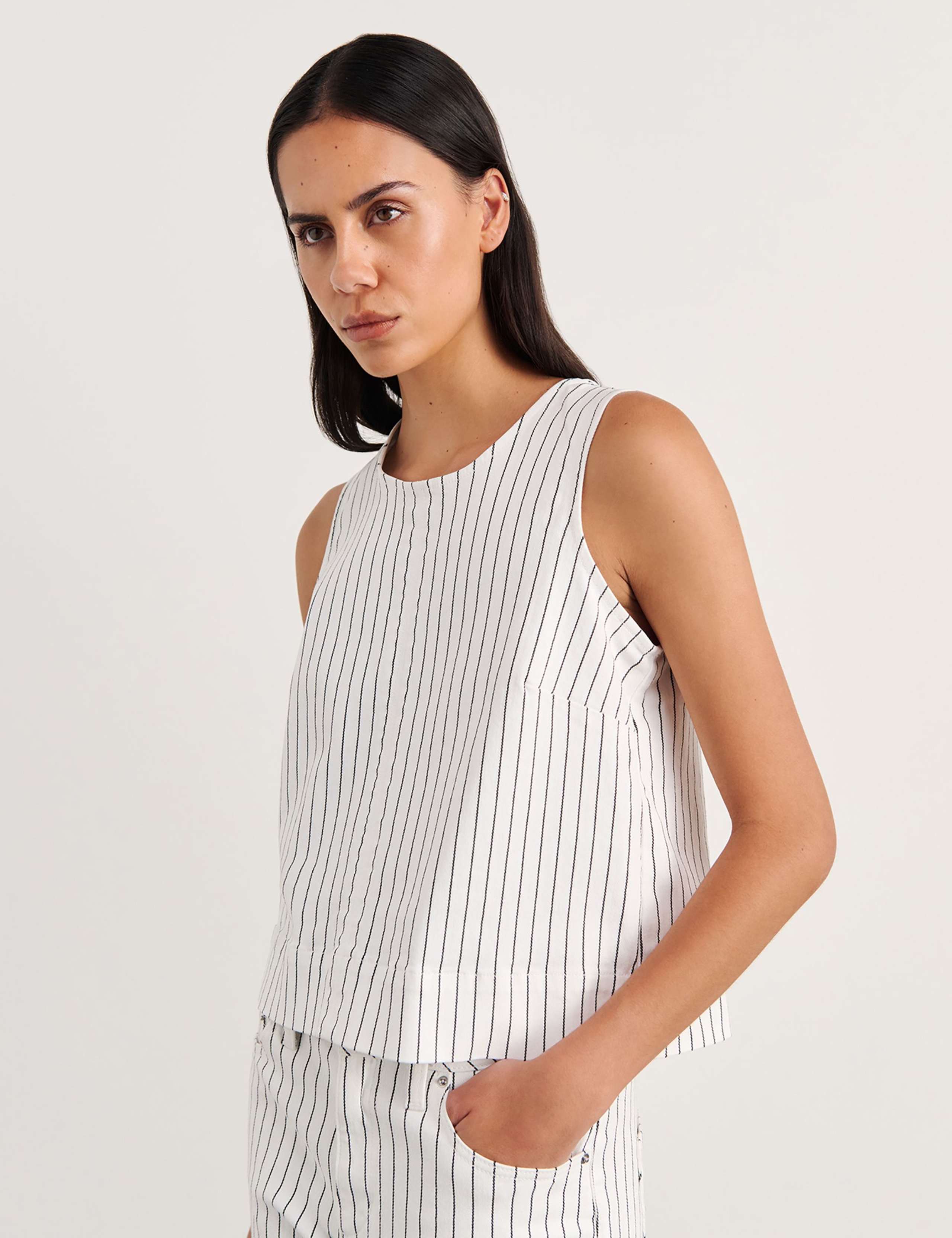 Cotton Rich Striped Button Back Vest Top 3 of 6