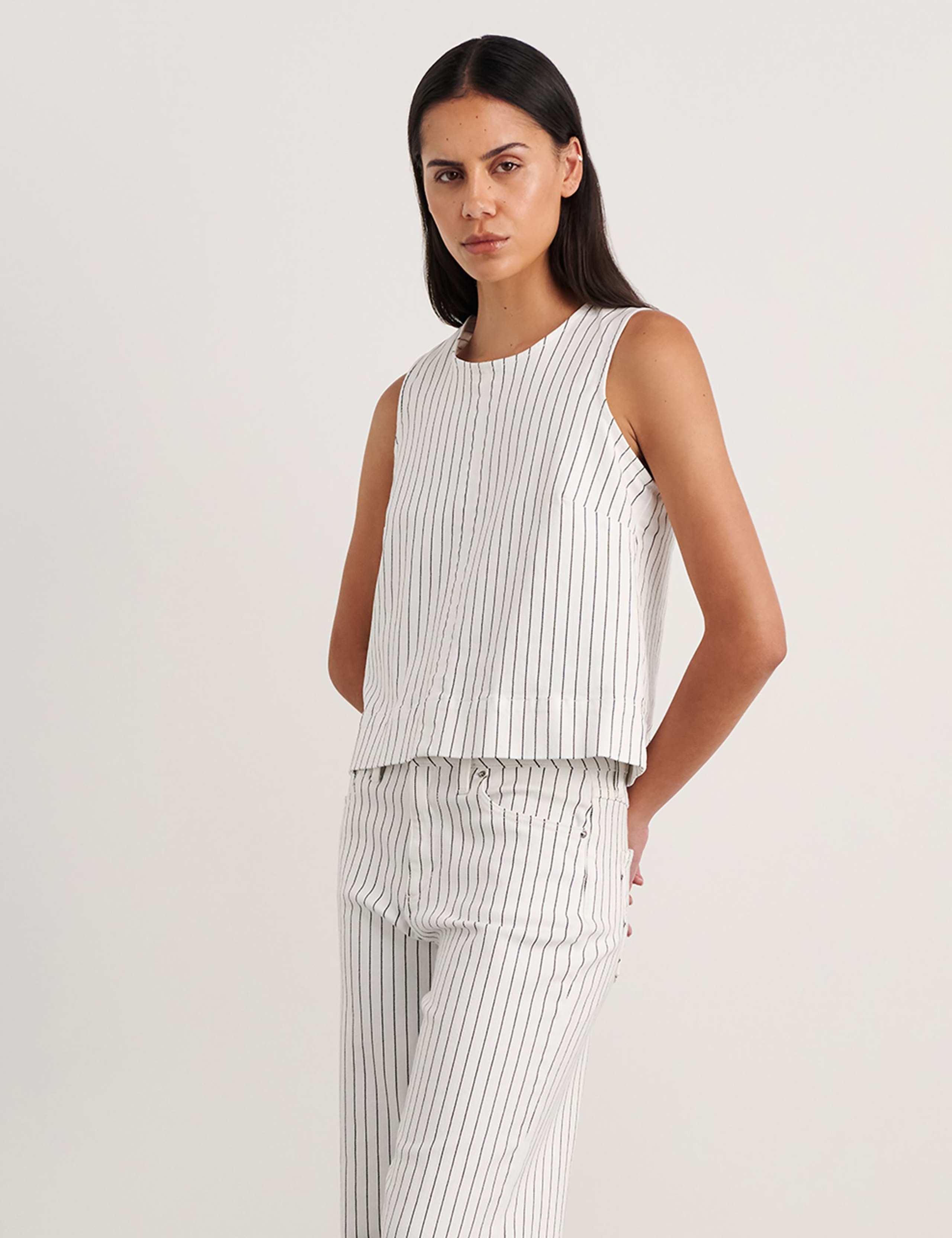 Cotton Rich Striped Button Back Vest Top 4 of 6