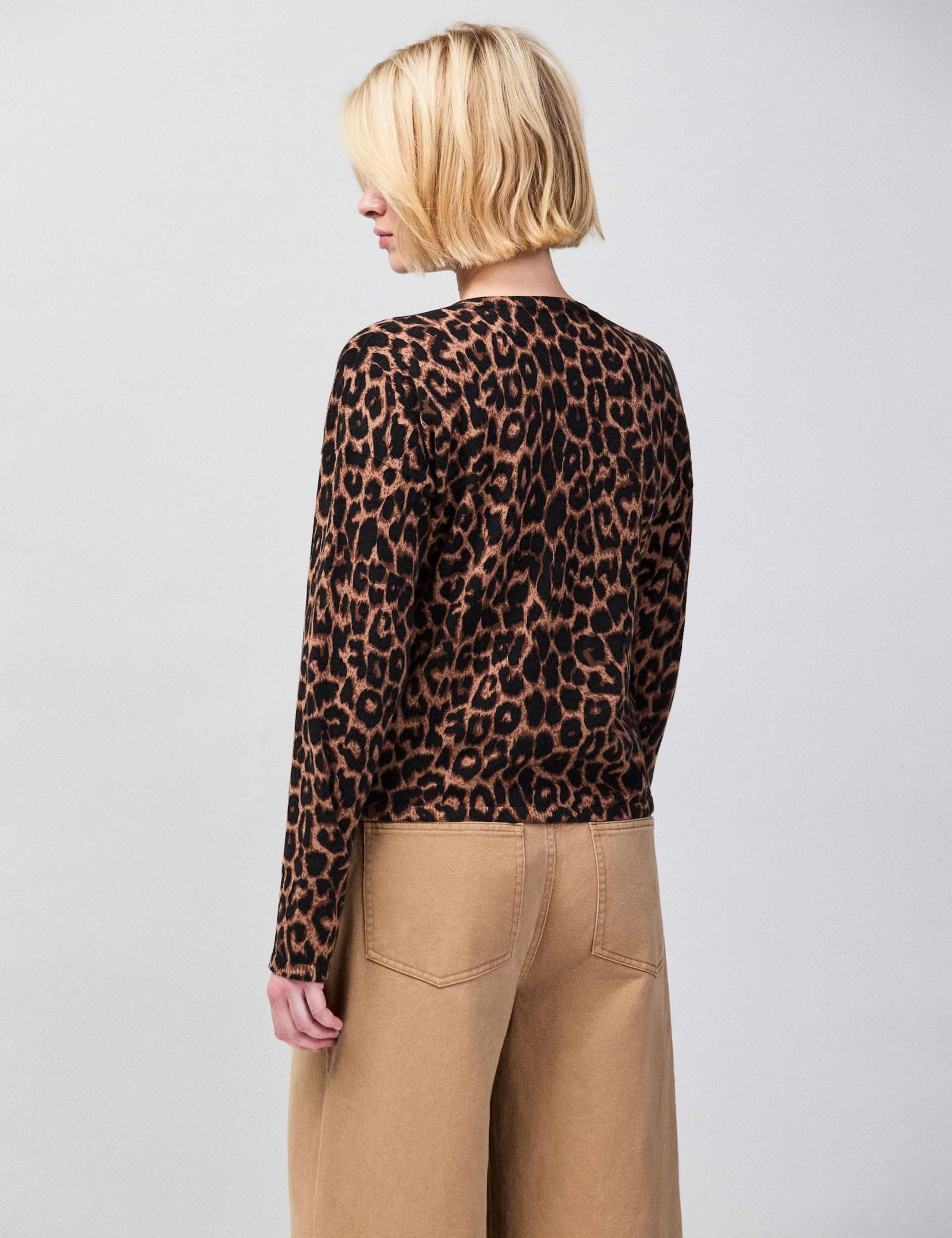 Cotton Rich Leopard Print Cardigan with Cashmere 4 of 5
