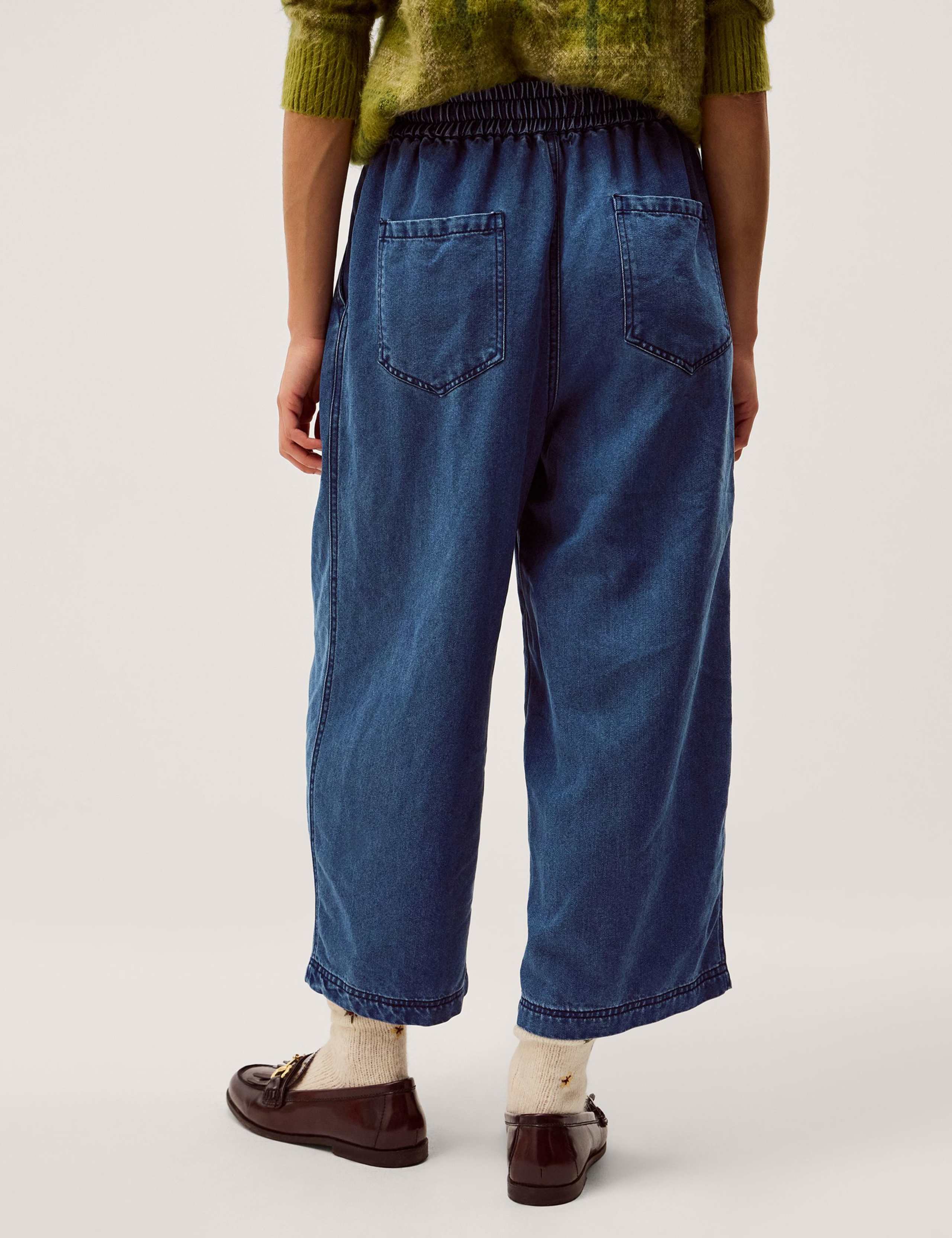 Denim Drawstring Wide Leg Trousers 3 of 5
