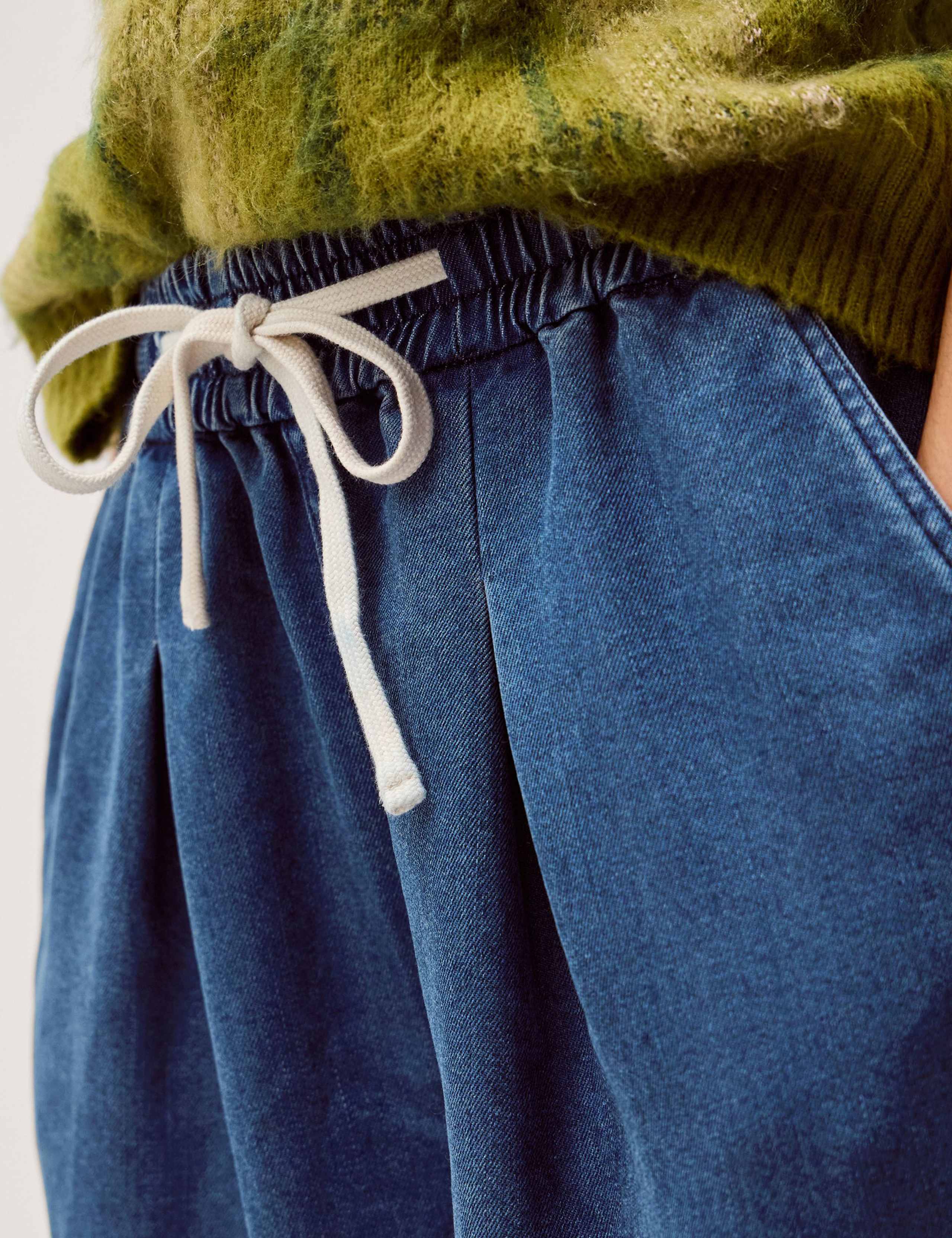 Denim Drawstring Wide Leg Trousers 4 of 5