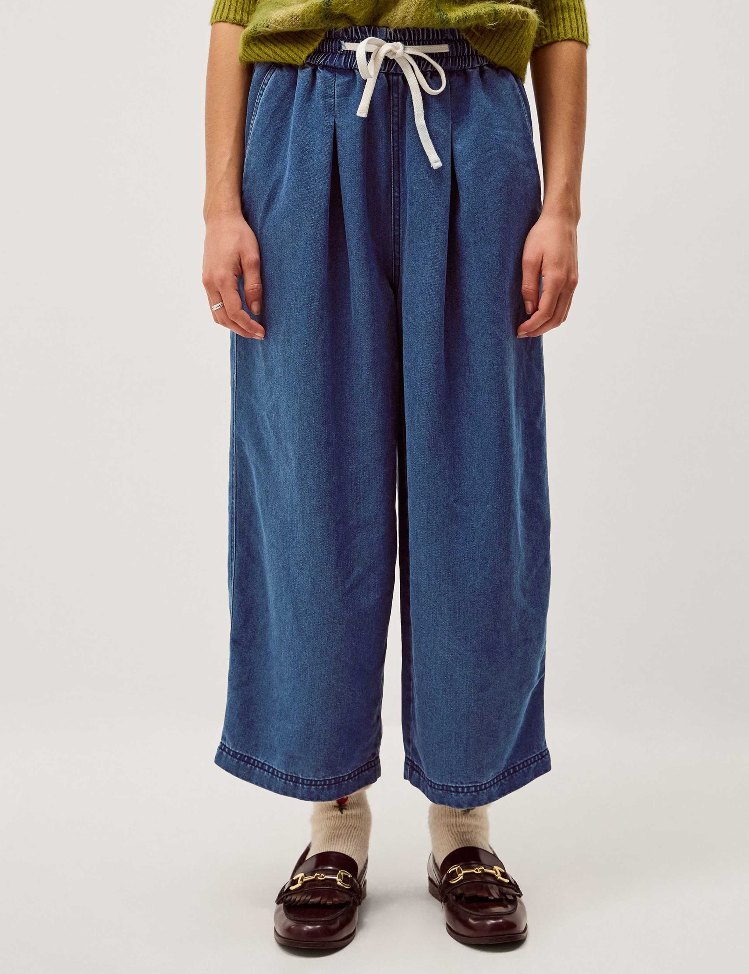 Denim Drawstring Wide Leg Trousers 5 of 5
