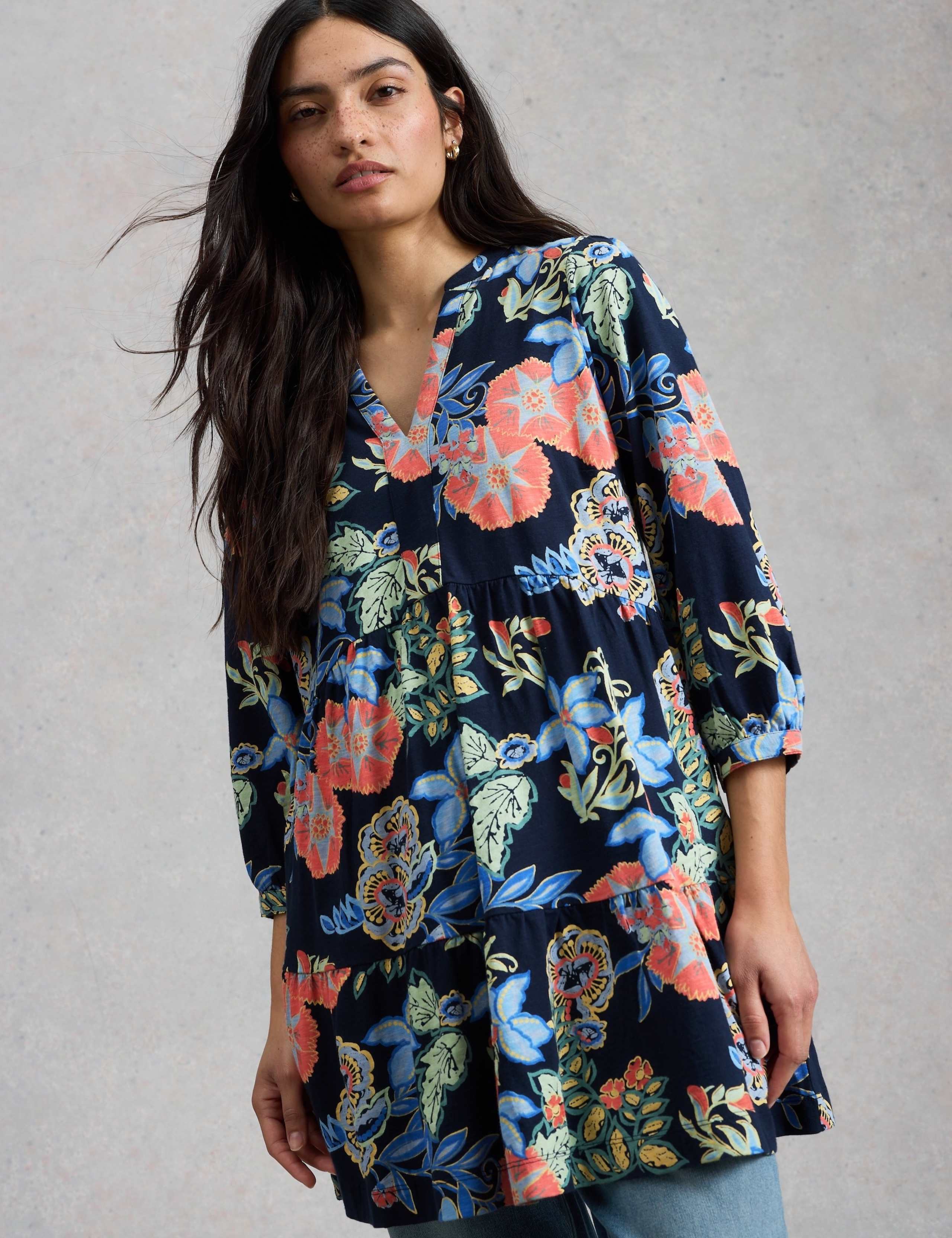 Pure Cotton Floral Notch Neck Tunic 3 of 6