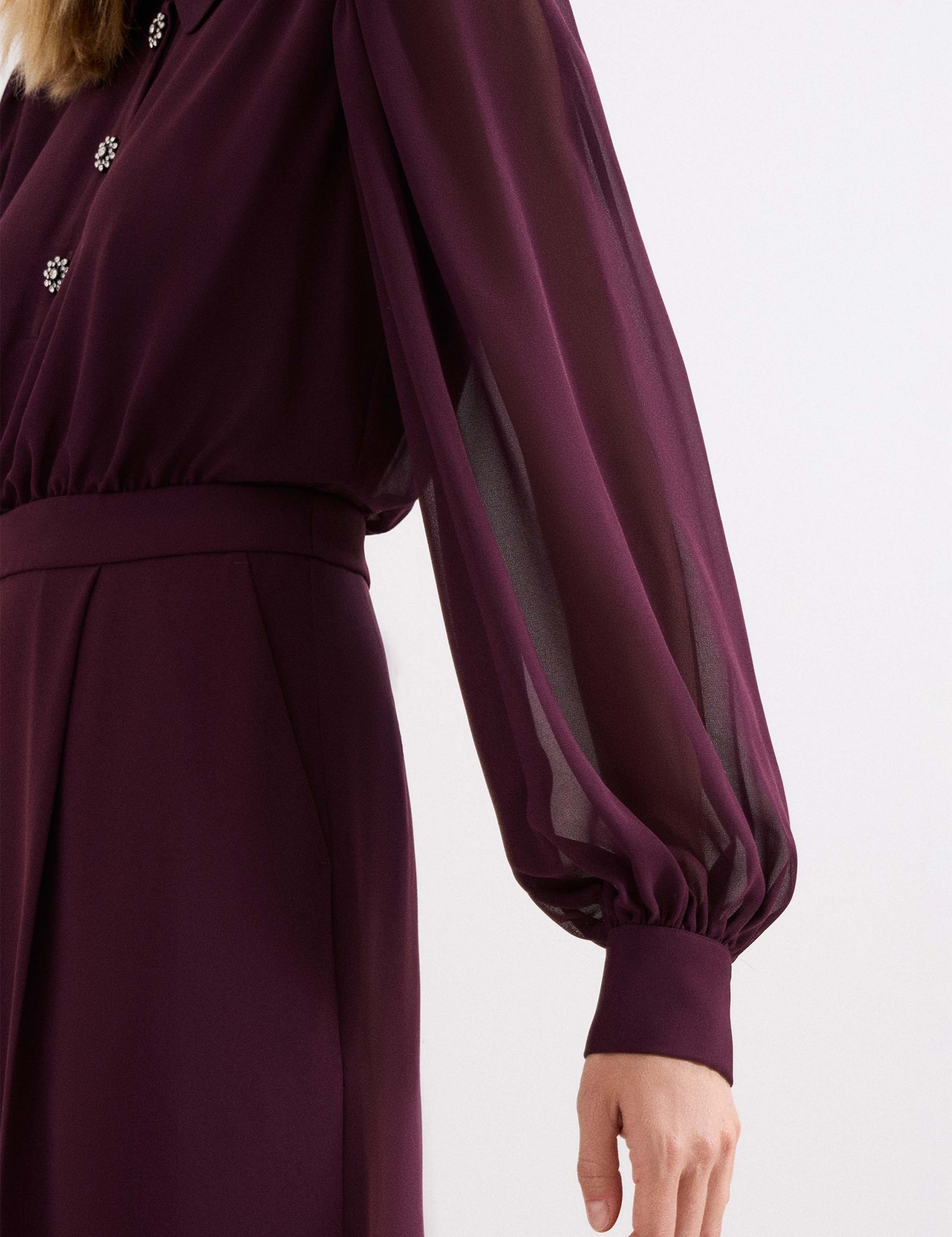 Button Front Long Sleeve Wide Leg Jumpsuit 7 of 8