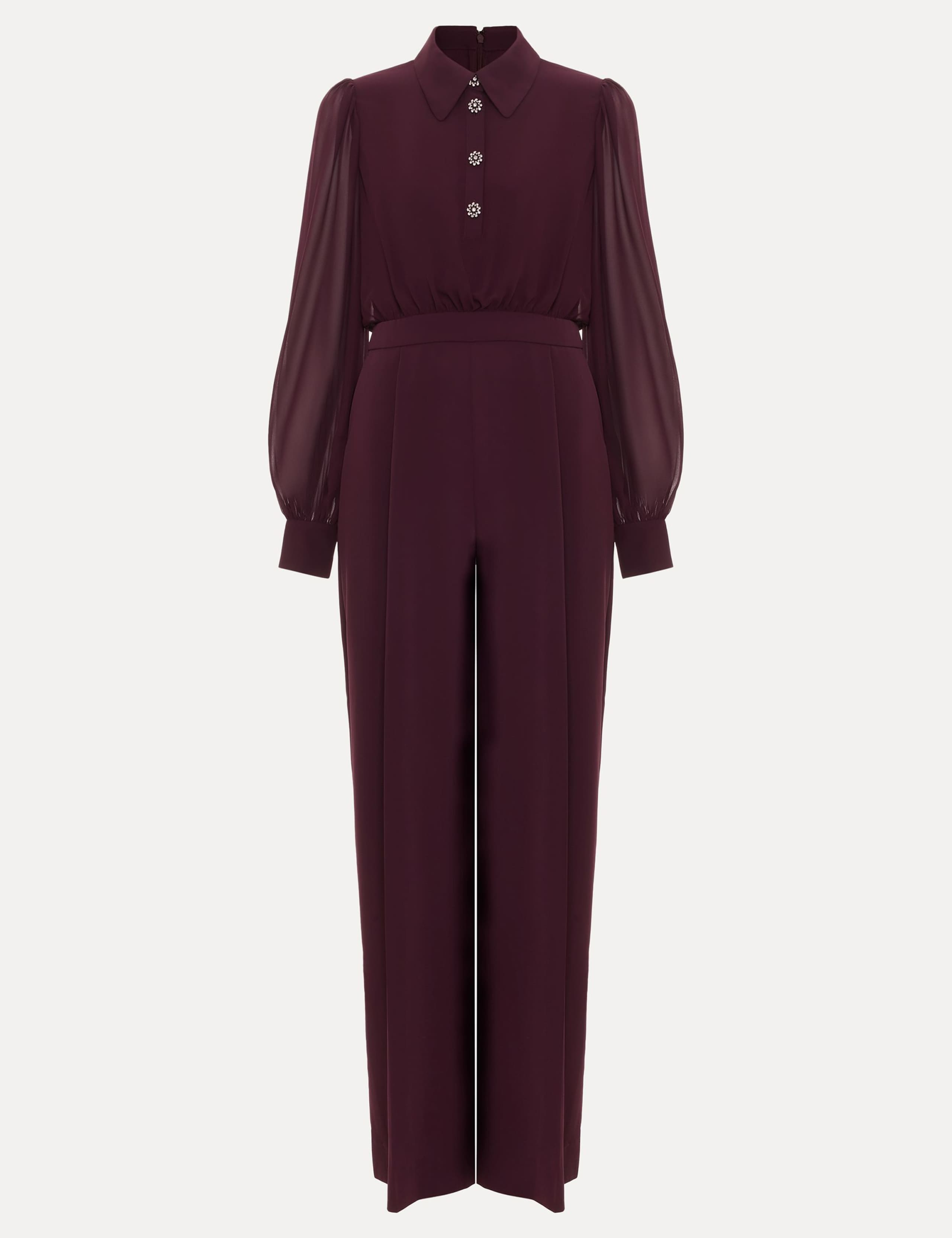 Button Front Long Sleeve Wide Leg Jumpsuit 2 of 8